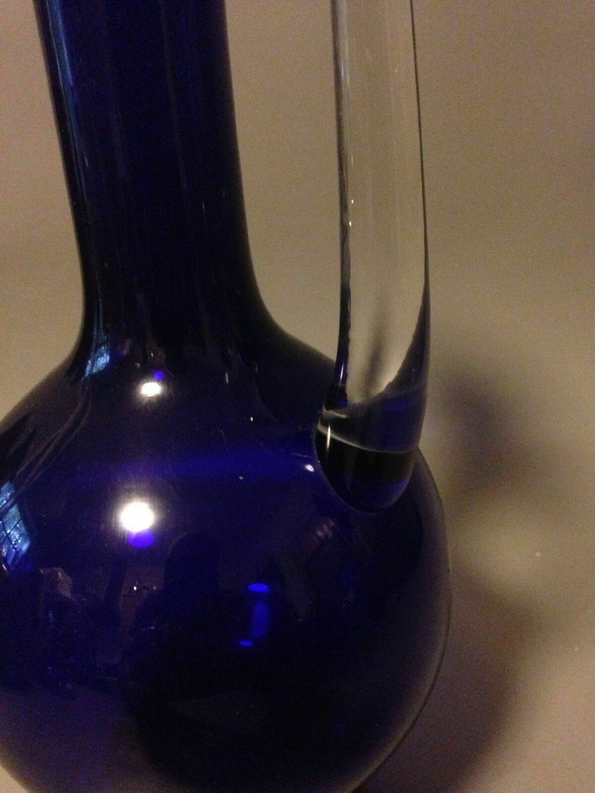 Mid Century Cobalt Blue Art Glass Carafe Water Jug Decanter Applied Handle photo Home Decor