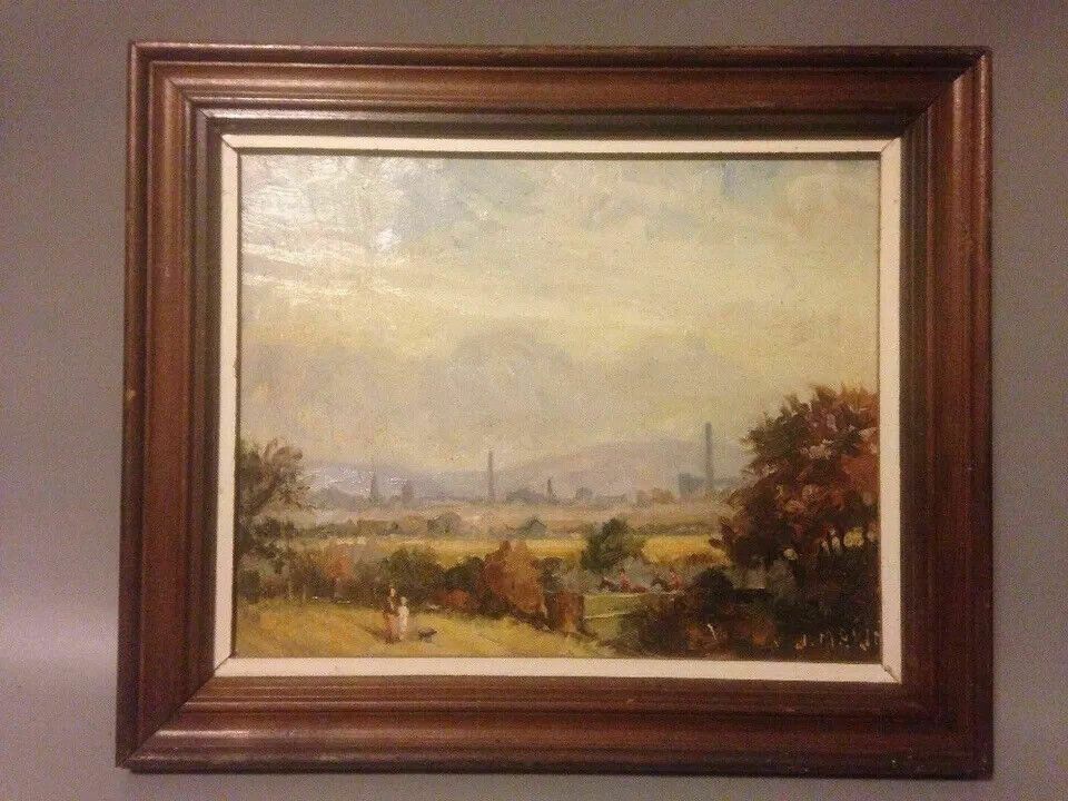 Oil Painting Signed J Makin English School Landscape Board Quality Framed photo furniture