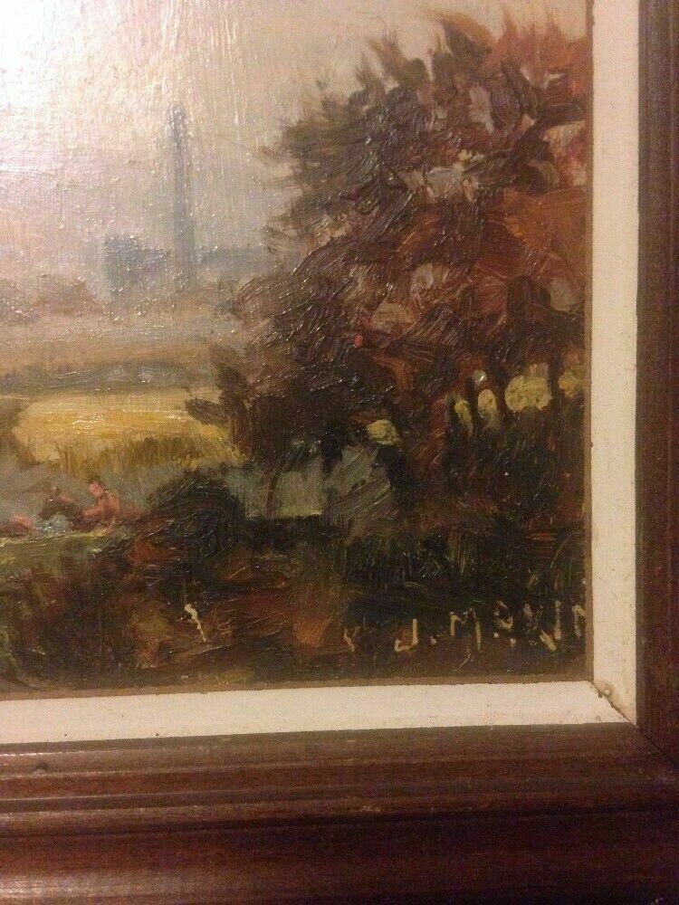 Oil Painting Signed J Makin English School Landscape Board Quality Framed photo for sale