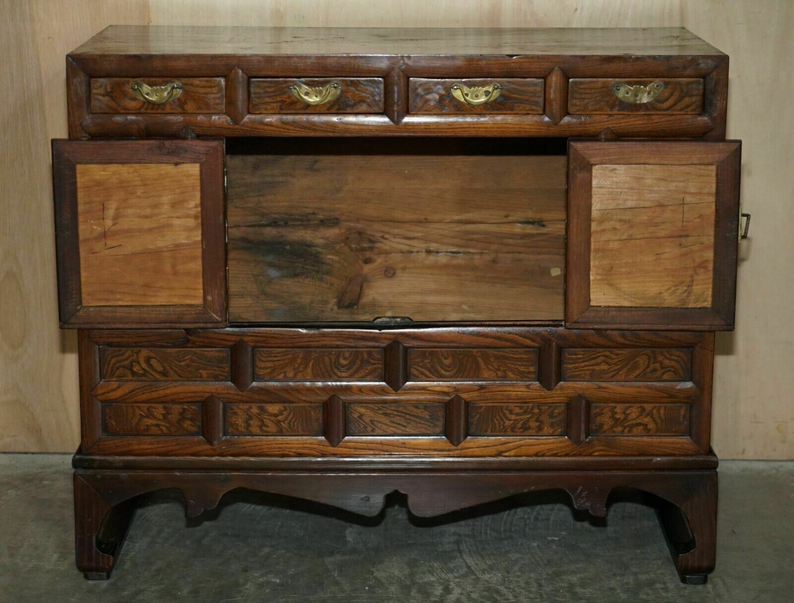 photo vintage Pair Of Vintage Circa 1950's Asian Korean Scholars Side Table Chests Inc Drawers