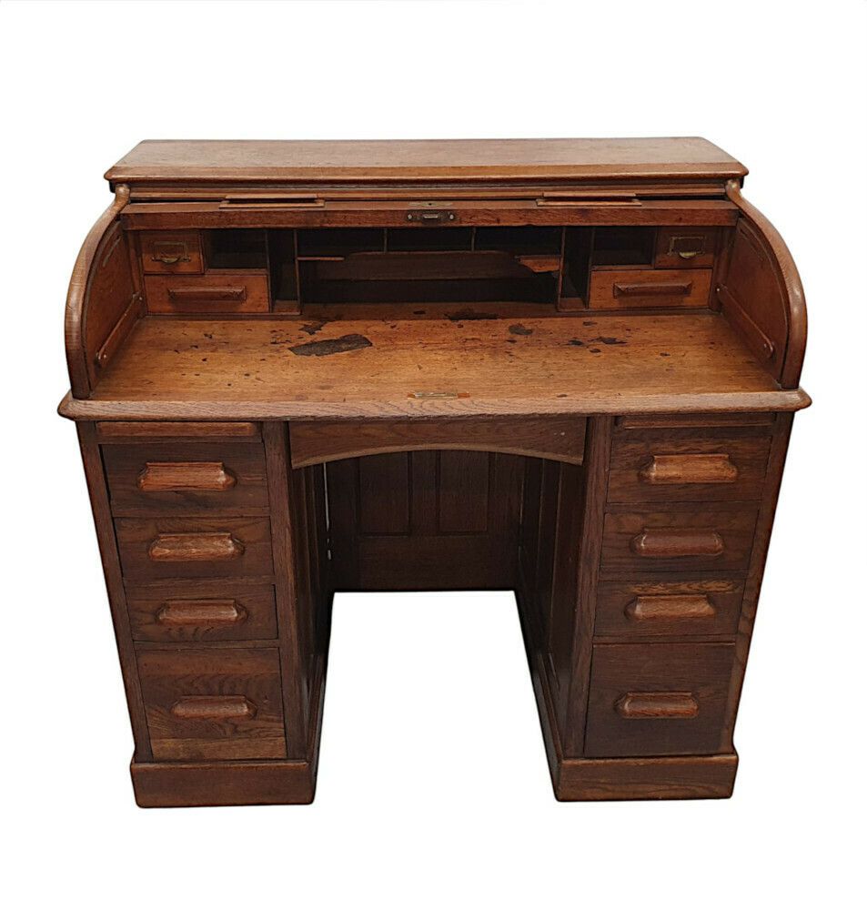 A Superb 1920s Oak Roll Top Desk photo furniture