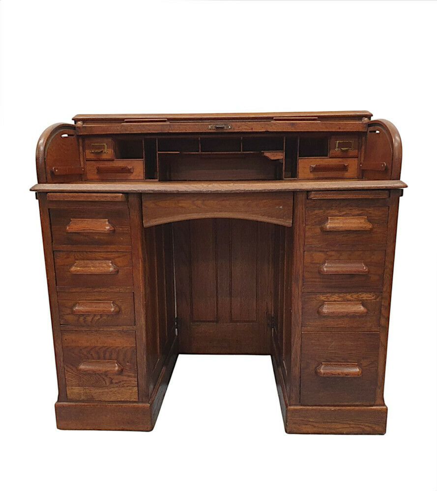 A Superb 1920s Oak Roll Top Desk photo for sale