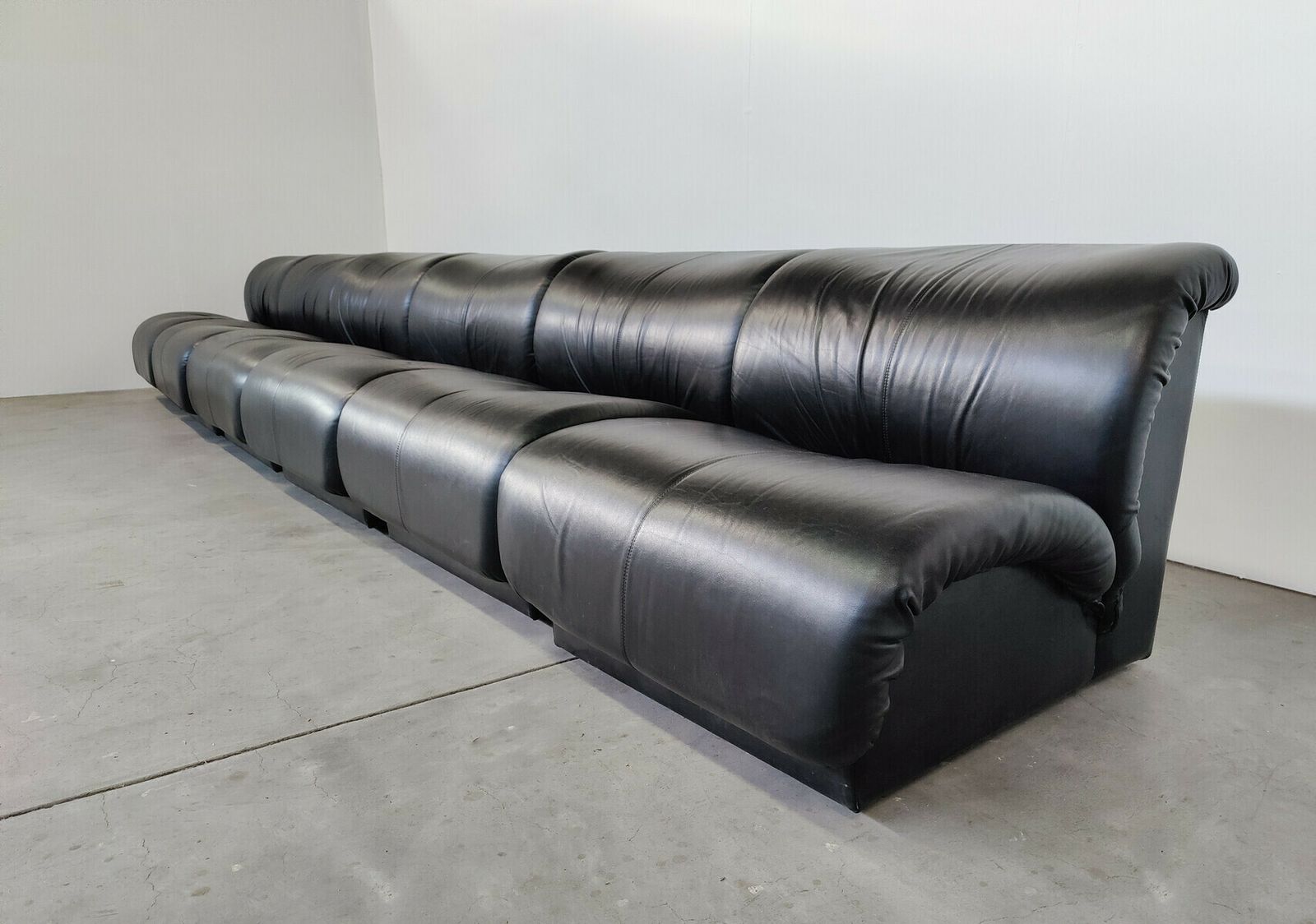 Mid Century Modern Black Leather Modular Sofa By Doimo Salotti photo buy