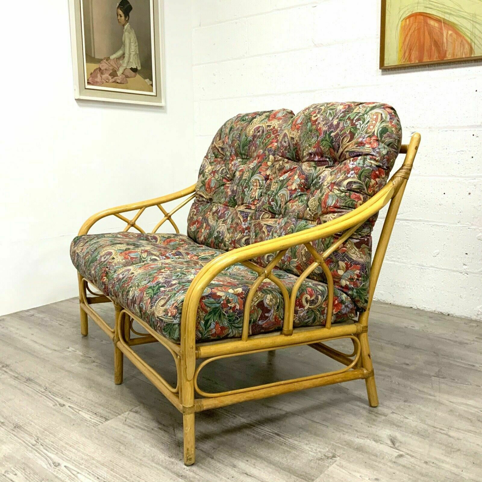 A Mid Century Vintage Bamboo Two 2 Seater Sofa Settee 1970s