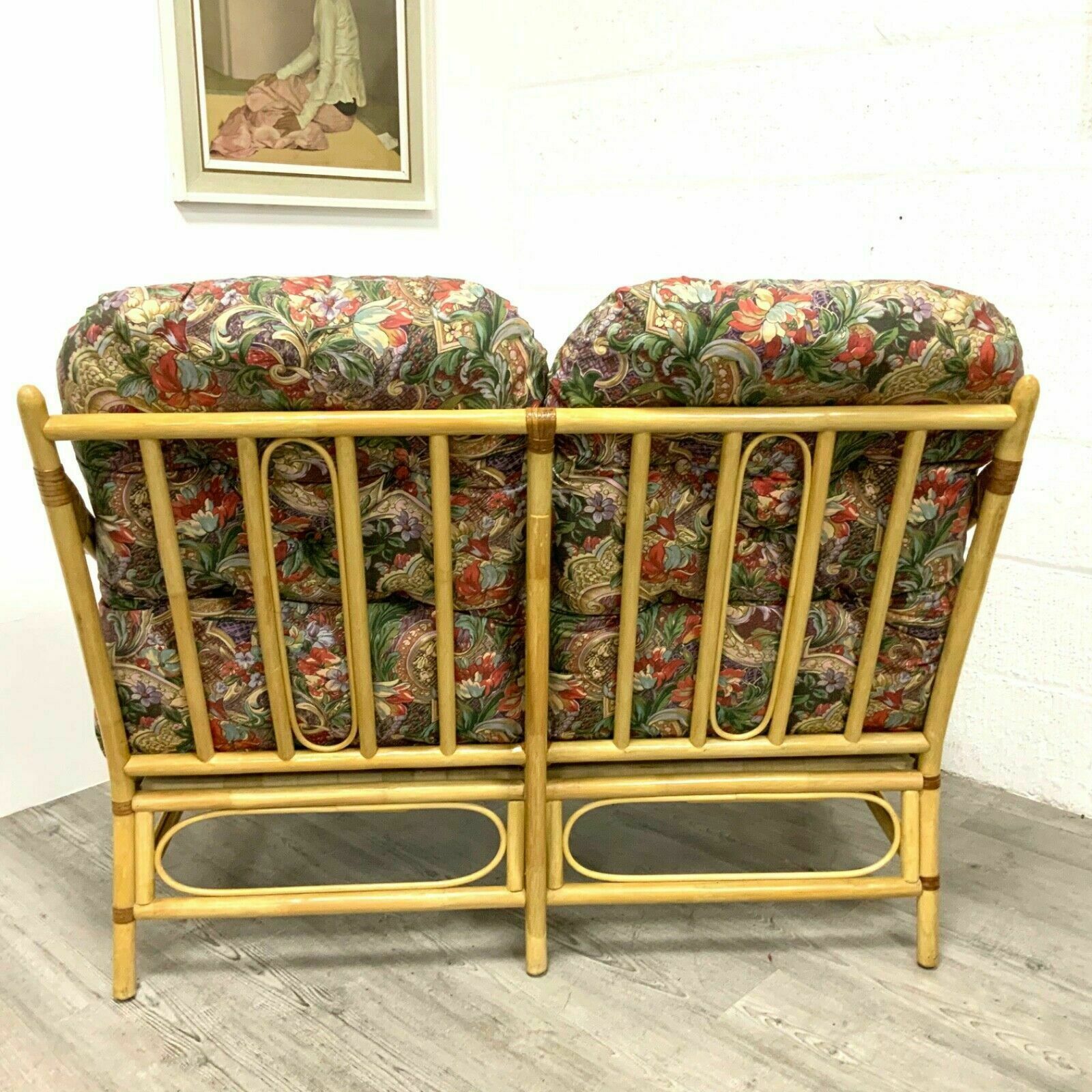 A Mid Century Vintage Bamboo Two 2 Seater Sofa Settee 1970s photo 395.0