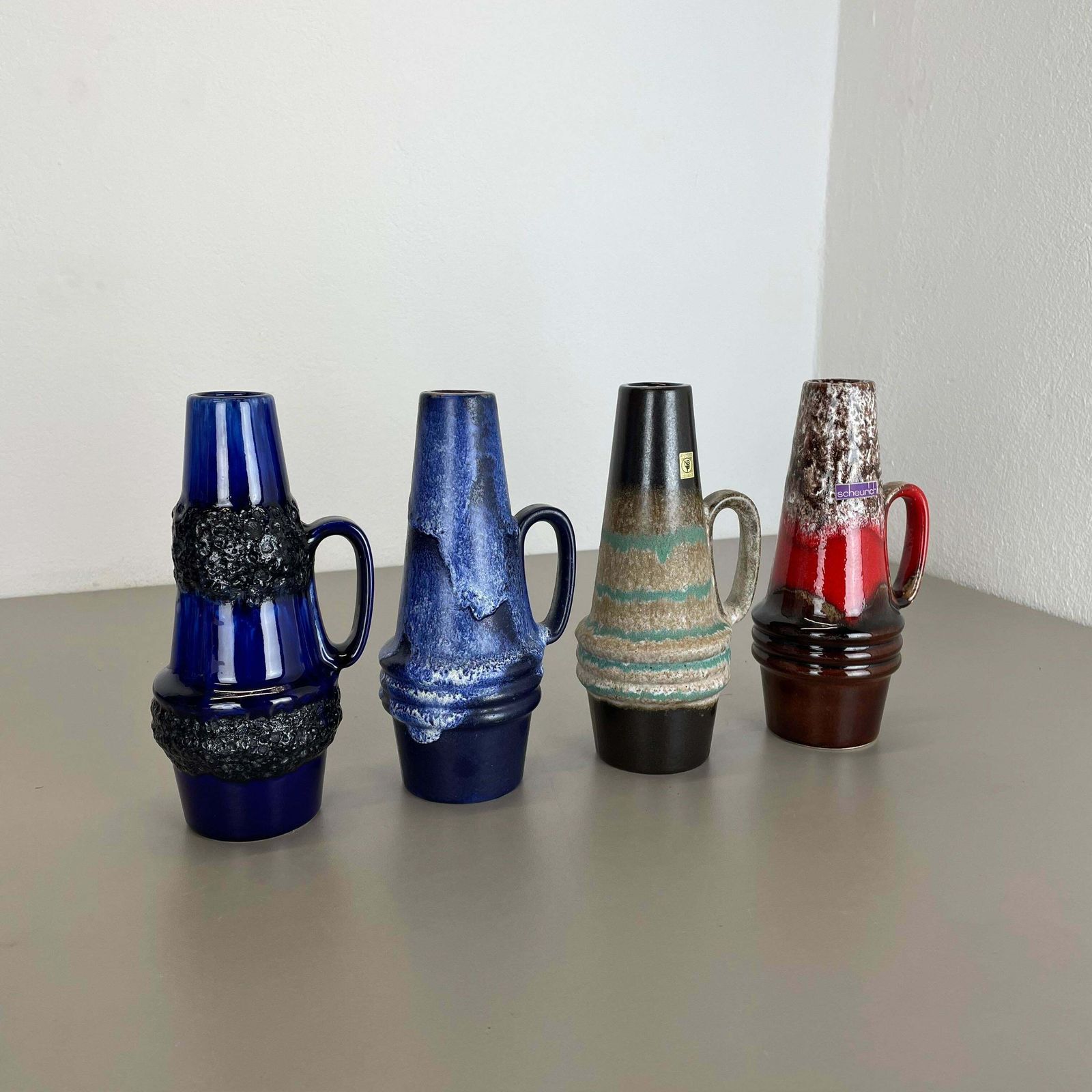 Set Of Four Vintage Pottery Fat Lava Vases Made By Scheurich, Germany, 1970s photo furniture