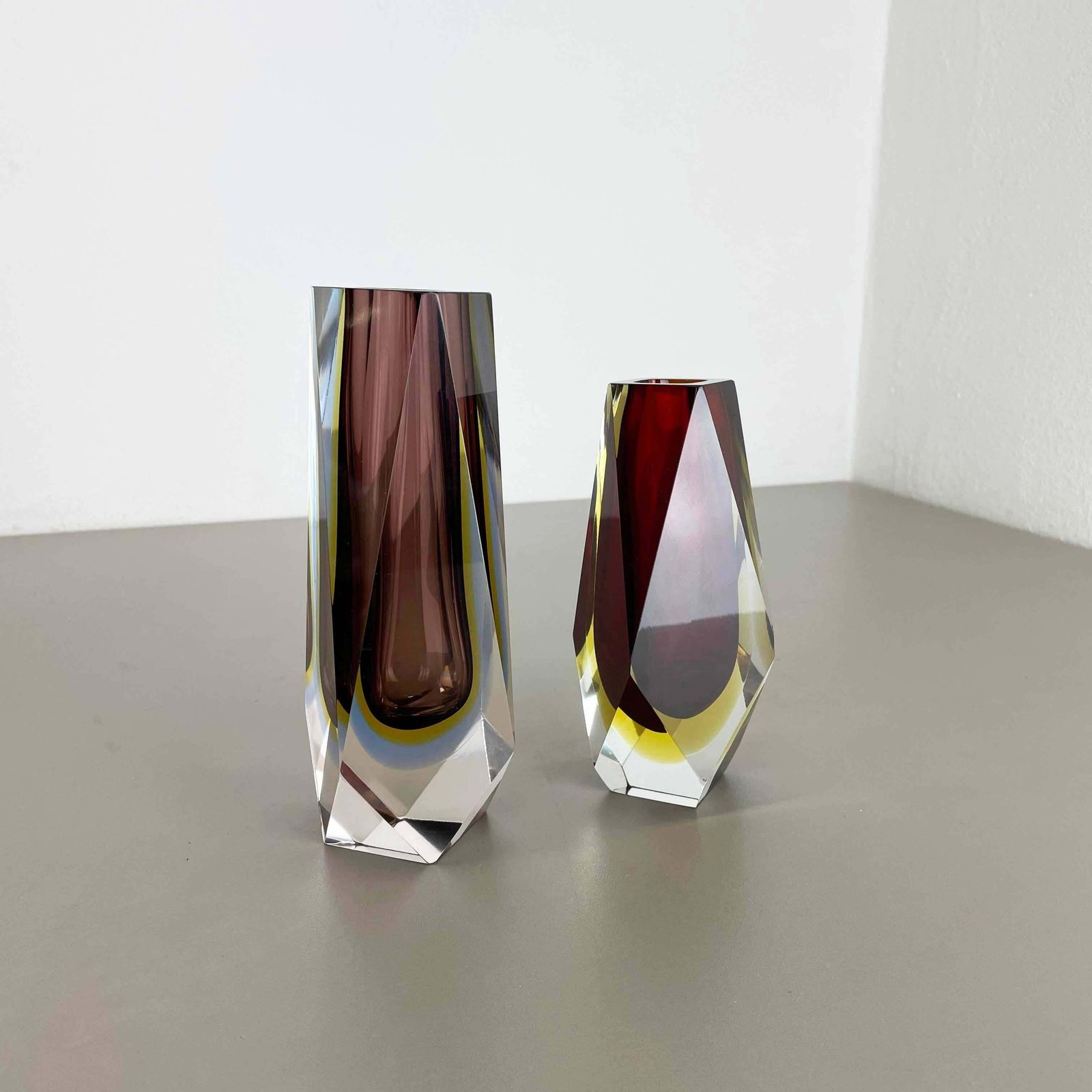 Set Of 2 Faceted Murano Glass Sommerso Vase Designed By Flavio Poli Italy, 1970s photo furniture
