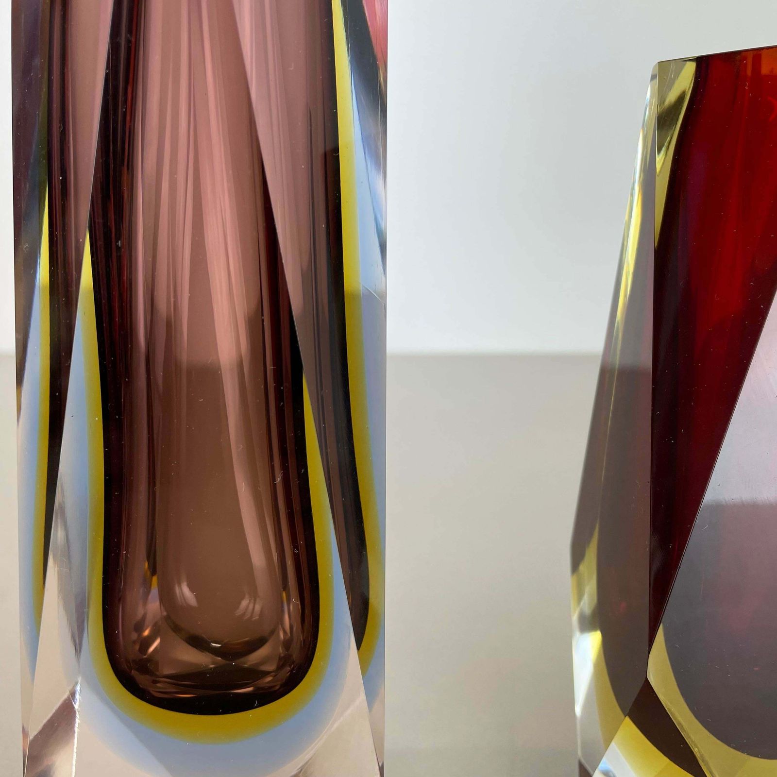 Set Of 2 Faceted Murano Glass Sommerso Vase Designed By Flavio Poli Italy, 1970s photo vinterior