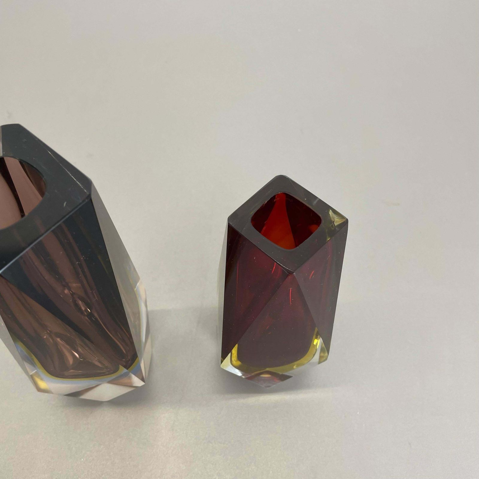 photo furniture Set Of 2 Faceted Murano Glass Sommerso Vase Designed By Flavio Poli Italy, 1970s