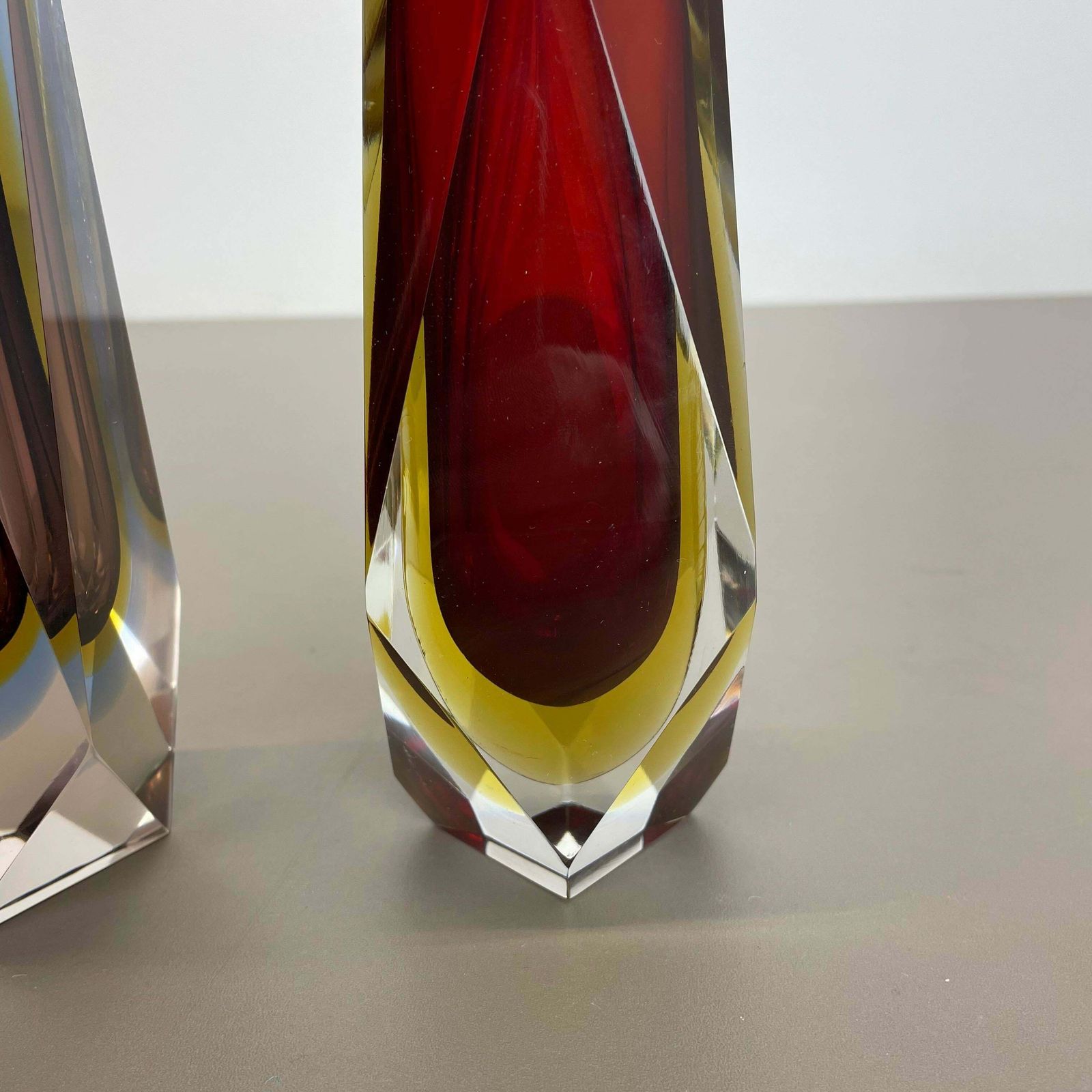 photo buy Set Of 2 Faceted Murano Glass Sommerso Vase Designed By Flavio Poli Italy, 1970s