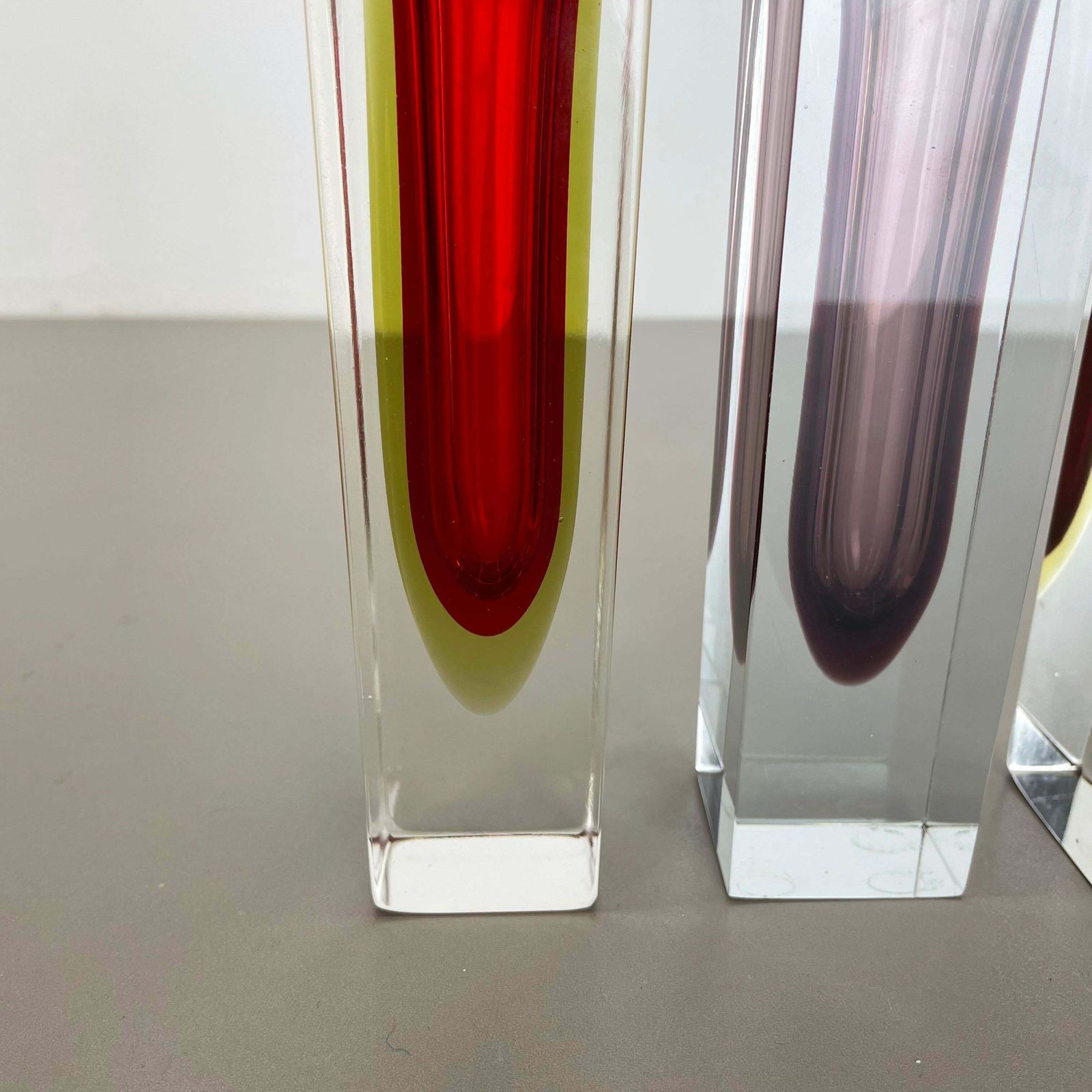 Rare Set Of 3 Multicolour Faceted Murano Glass Sommerso Cube Vases, Italy, 1970s photo 817.0
