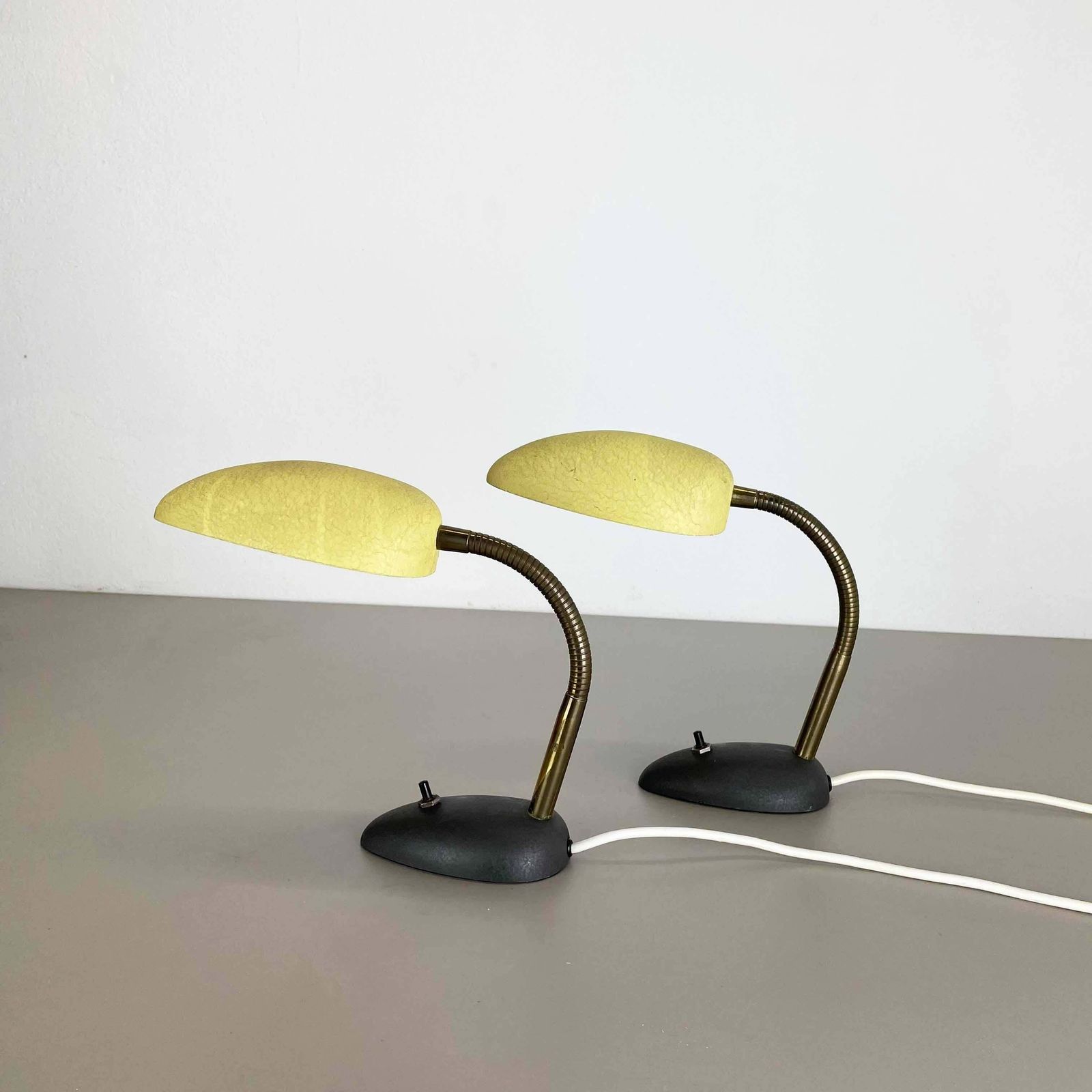 Set Of 2 Stilnovo Auböck Style Yellow + Black Sputnik Table Light, Italy, 1950s photo furniture
