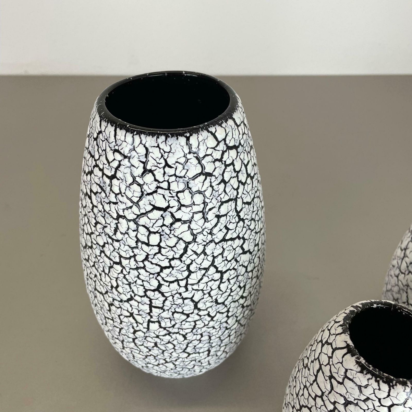 Set Of Three Pottery Fat Lava Vases "Craquele" By Jasba, Germany, 1970s photo vintage