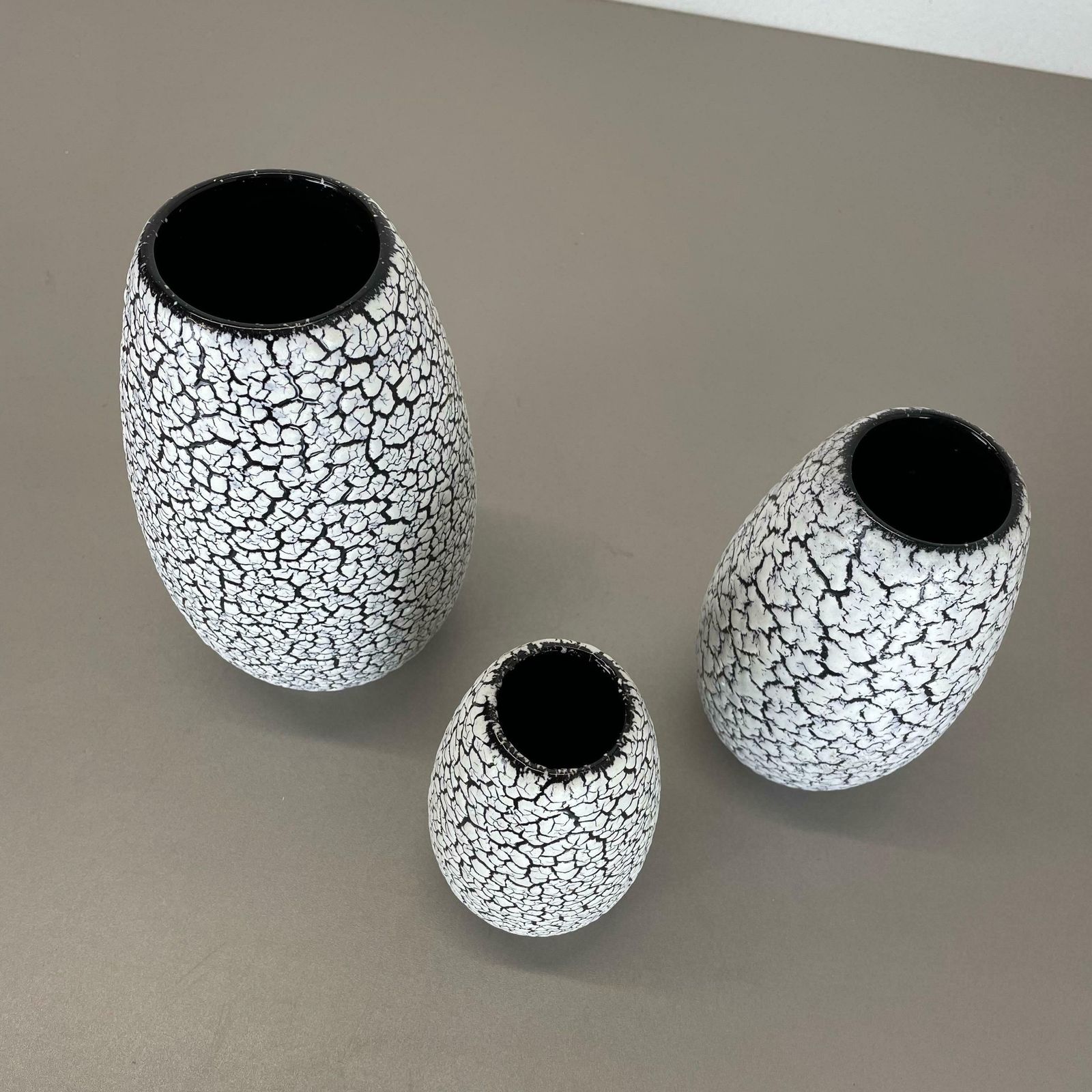photo vinterior Set Of Three Pottery Fat Lava Vases "Craquele" By Jasba, Germany, 1970s