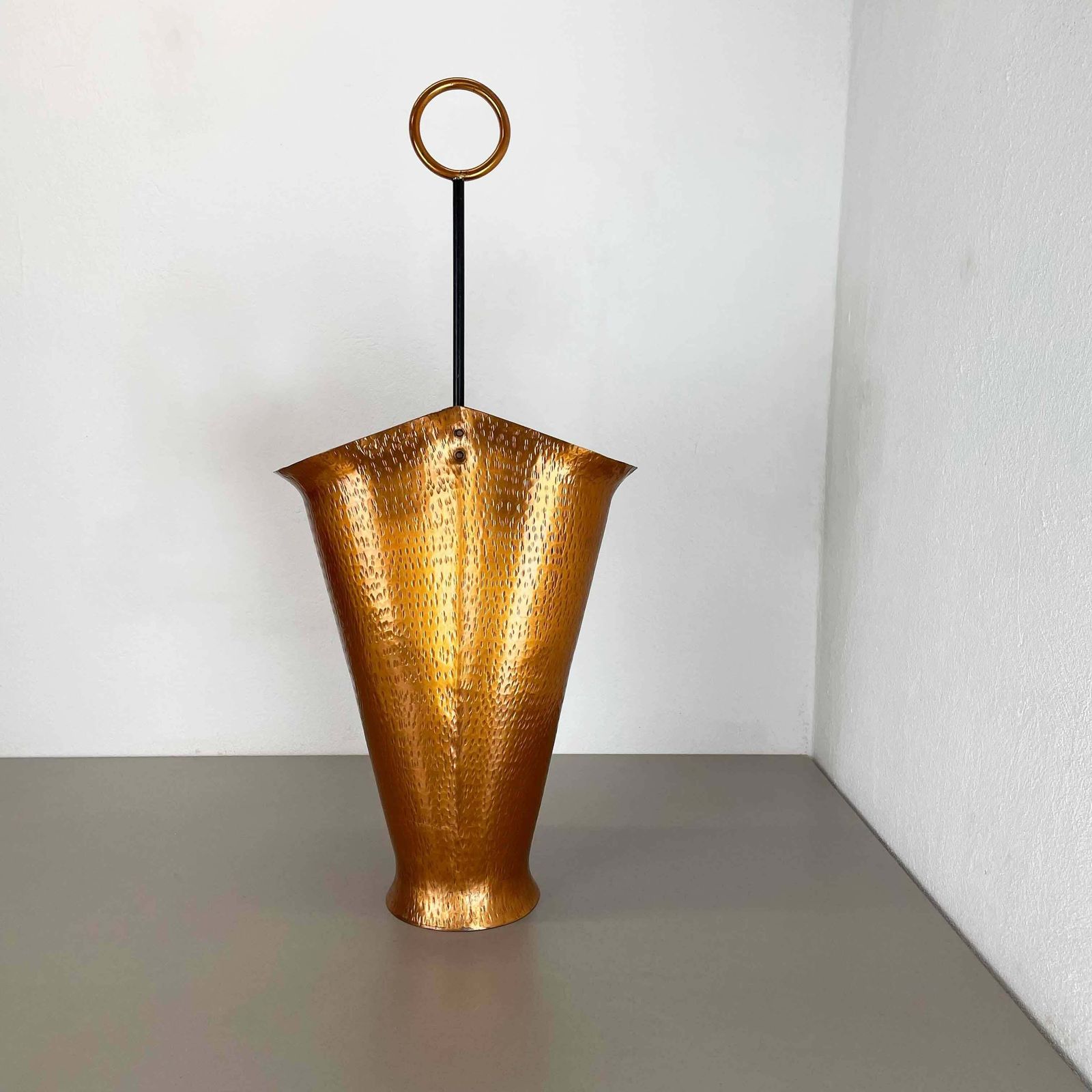 Original Metal Copper Brutalist Hollywood Regency Umbrella Stand Germany, 1970s photo furniture