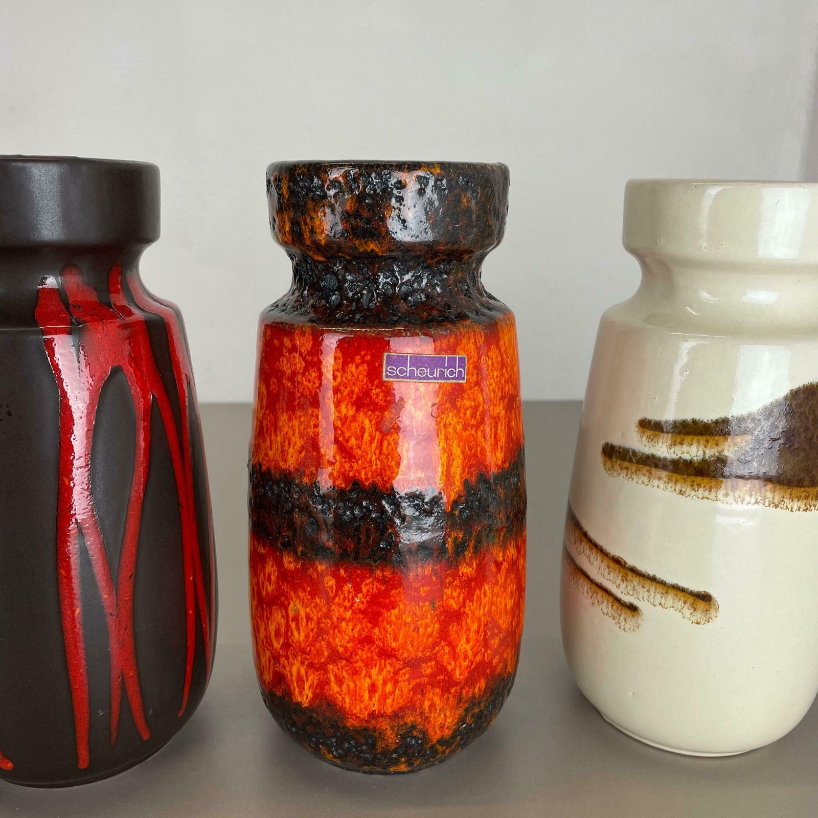 Home Decor Set Of Four Vintage Pottery Fat Lava Vases Made By Scheurich, Germany, 1970s photo