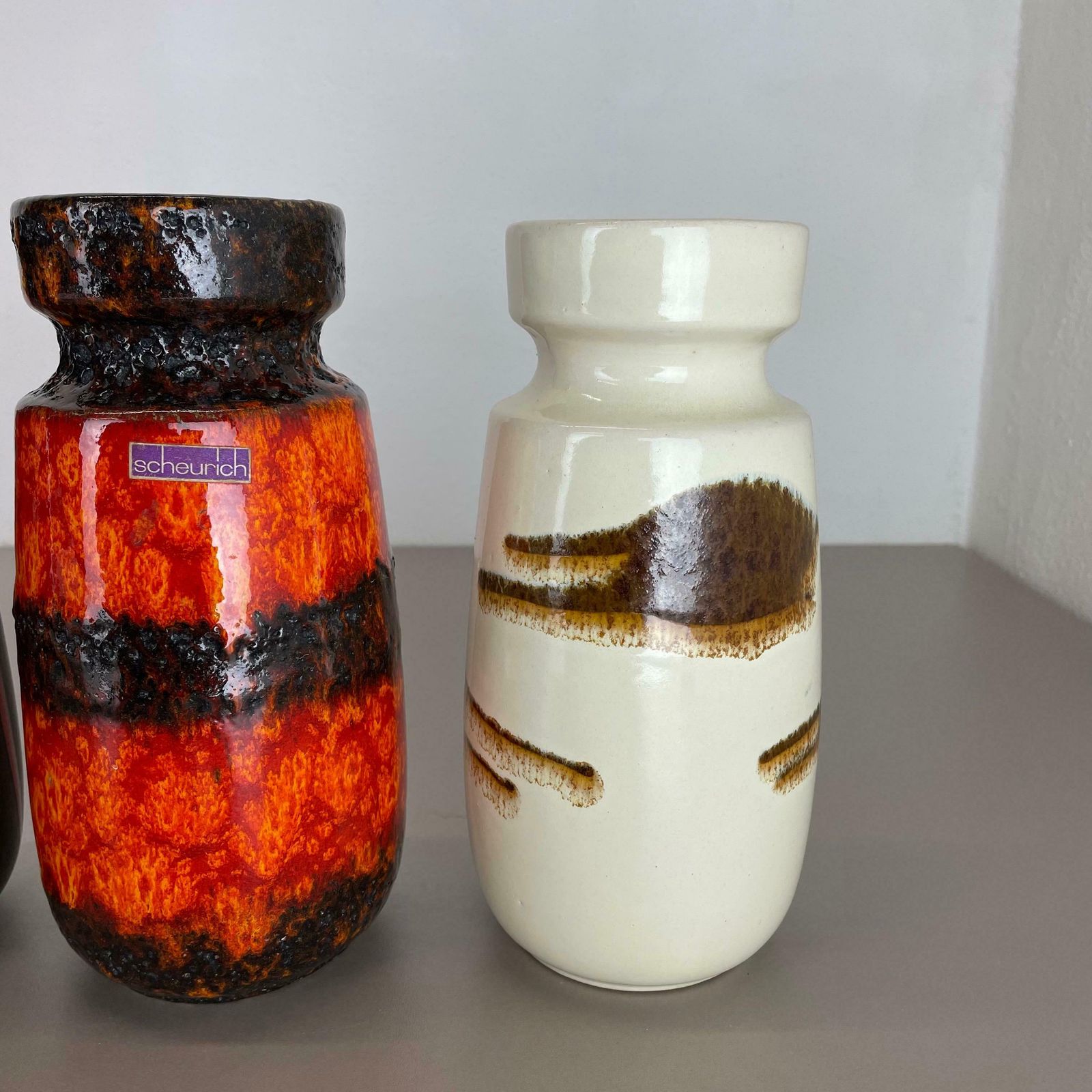 photo vintage Set Of Four Vintage Pottery Fat Lava Vases Made By Scheurich, Germany, 1970s