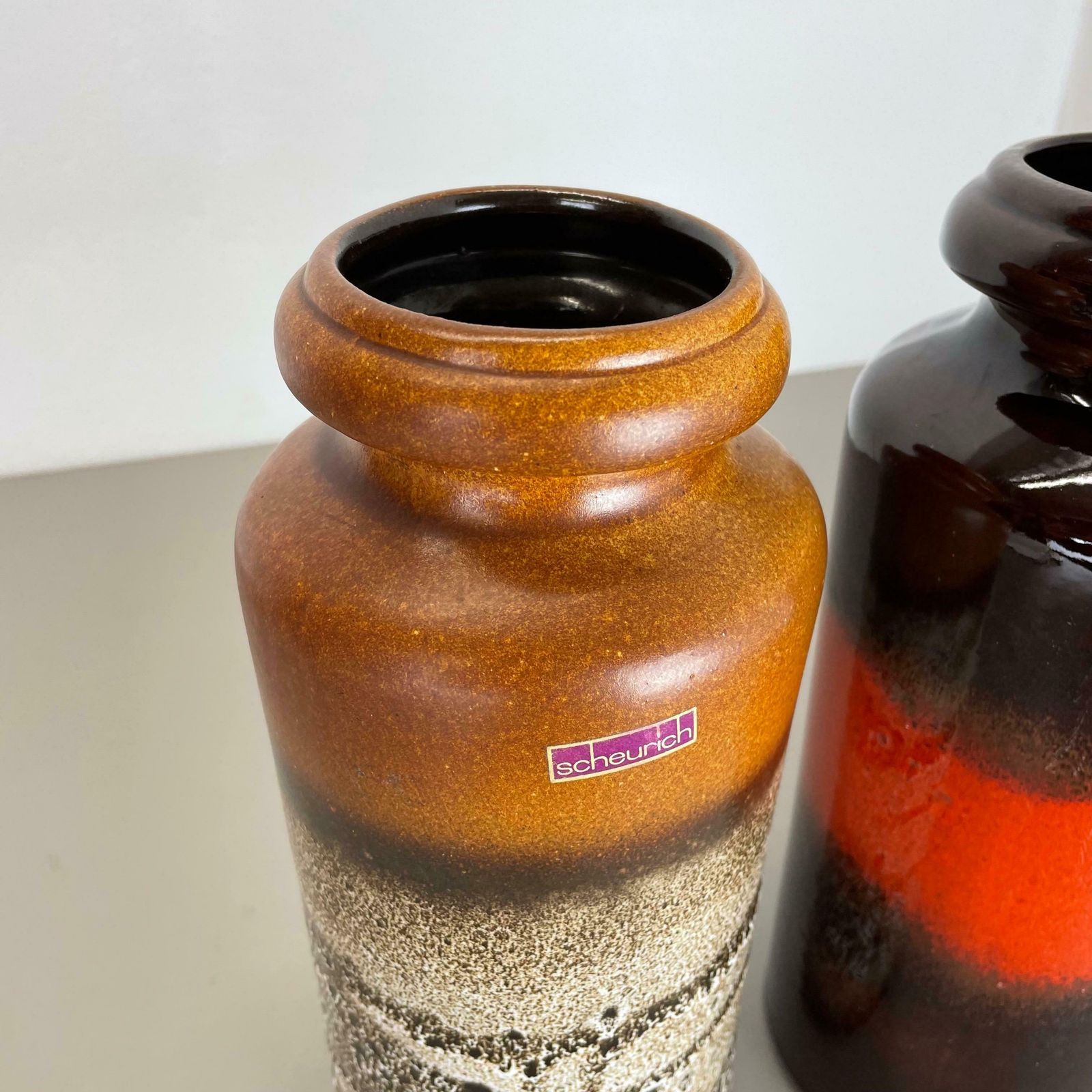 Set Of Two Pottery Fat Lava Vases "Multi Colour" By Scheurich, Germany, 1970s photo vinterior