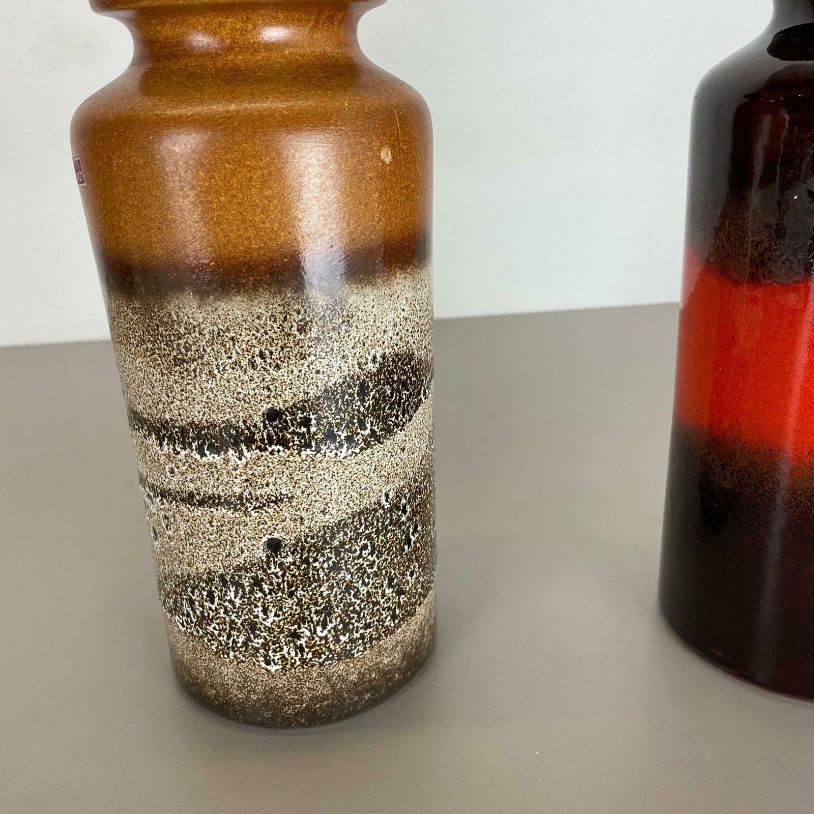 photo vinterior Set Of Two Pottery Fat Lava Vases "Multi Colour" By Scheurich, Germany, 1970s