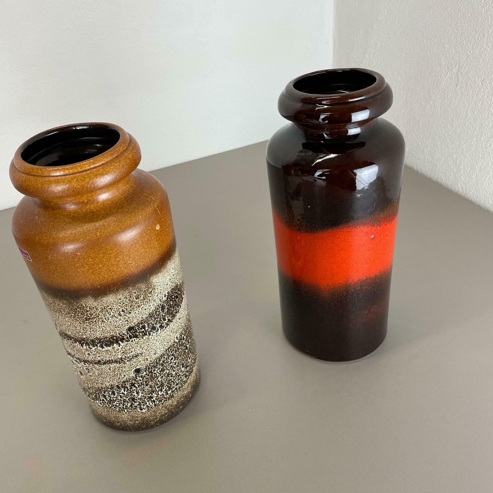 photo buy Set Of Two Pottery Fat Lava Vases "Multi Colour" By Scheurich, Germany, 1970s