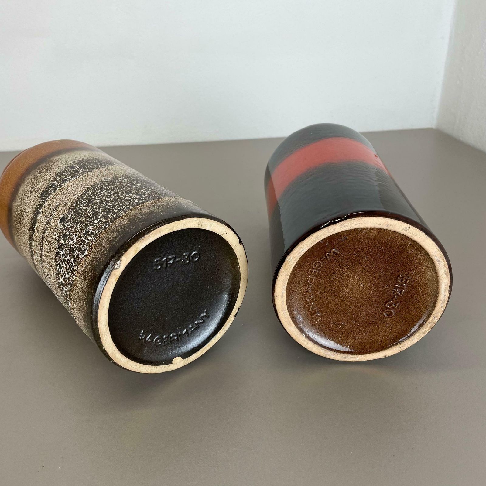 photo vintage Set Of Two Pottery Fat Lava Vases "Multi Colour" By Scheurich, Germany, 1970s