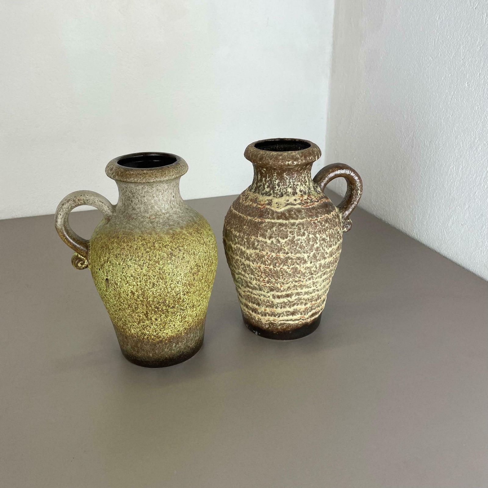 Set Of Two Pottery Fat Lava Vases "Multi Colour" By Scheurich, Germany, 1970s