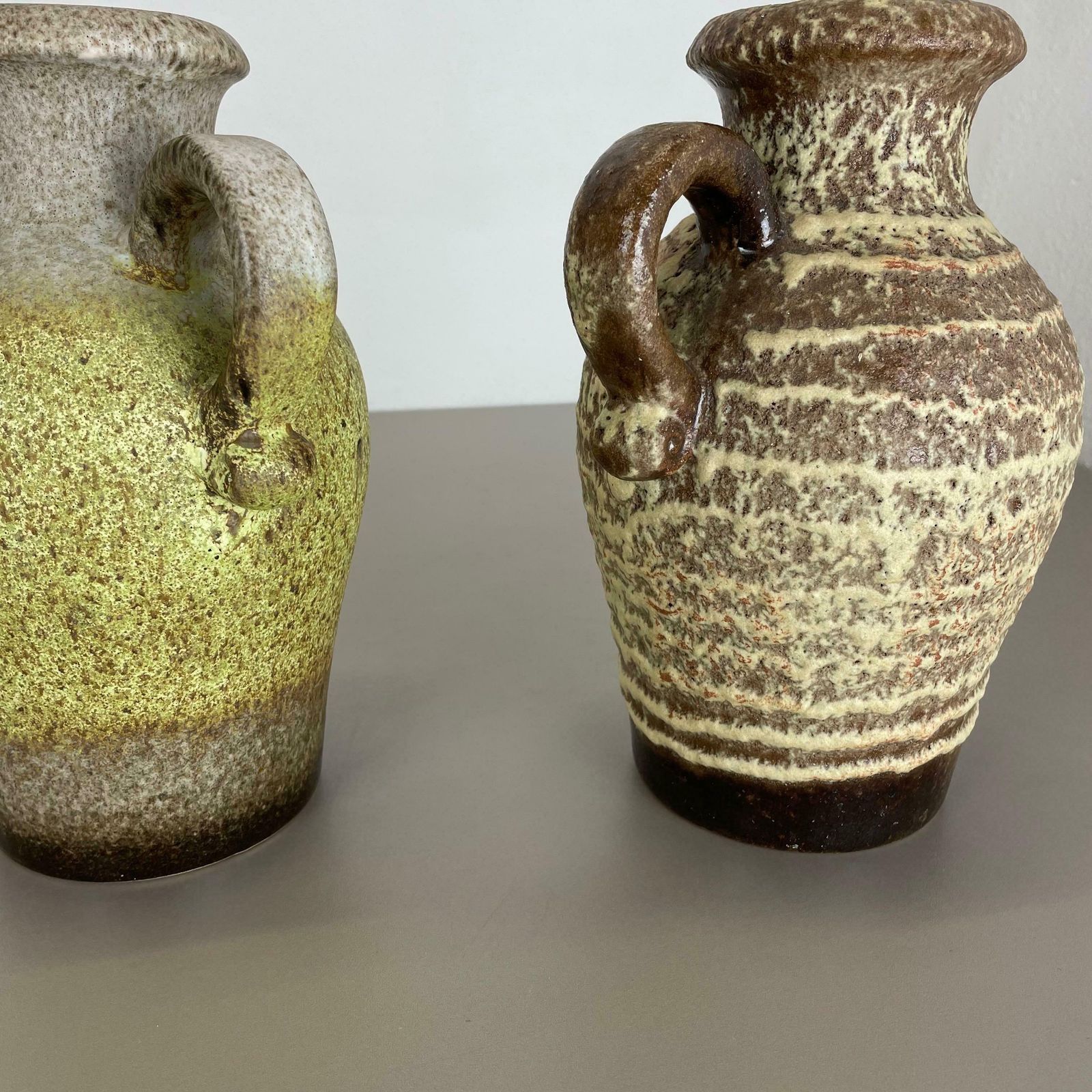 photo vinterior Set Of Two Pottery Fat Lava Vases "Multi Colour" By Scheurich, Germany, 1970s