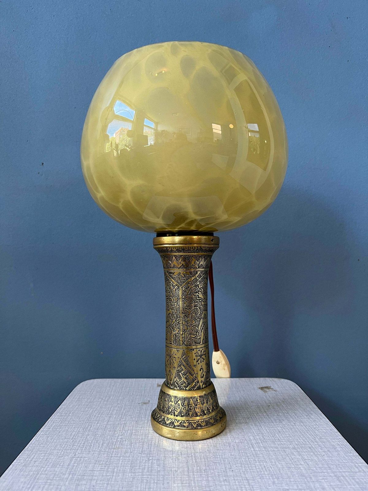 Antieke Art Deco Glazen Lamp Met Bronzen Voet photo 154.5536