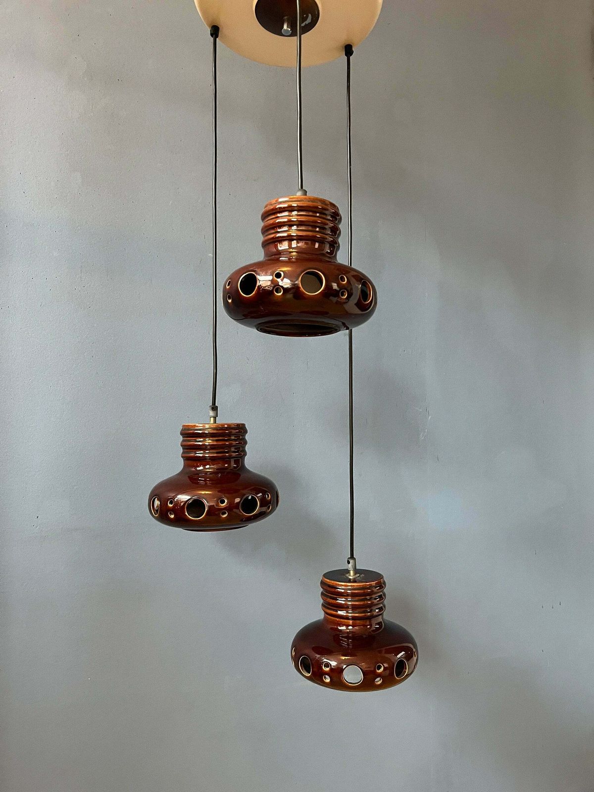 West Germany Ceramic Cascade Chandelier / Pendant Light photo vinterior