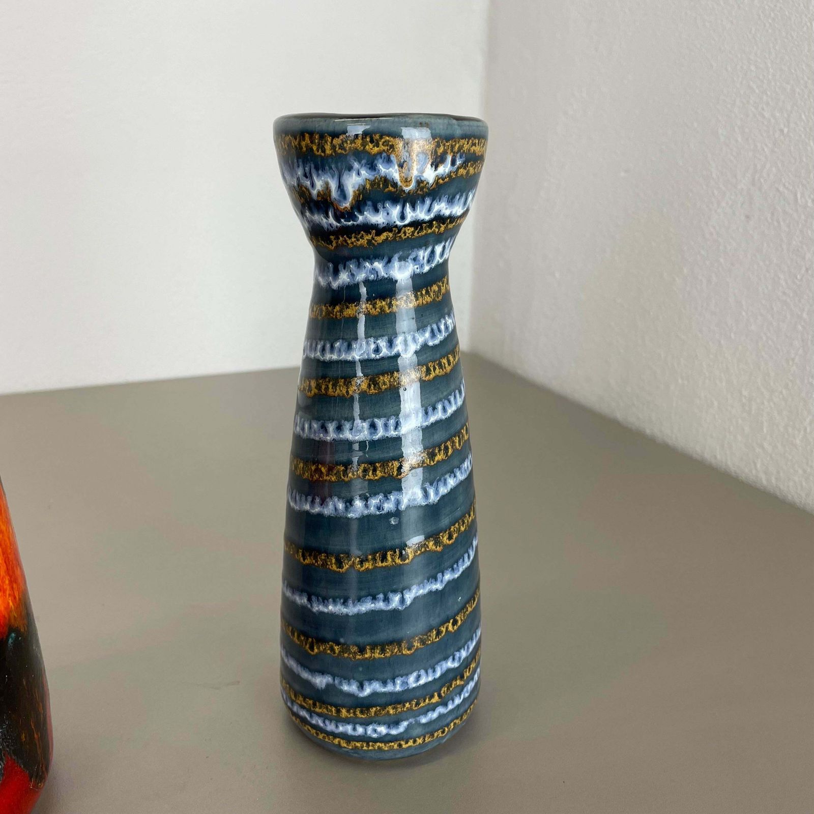 photo for sale Set Of Two Pottery Fat Lava Vases "Multi Colour" By Scheurich, Germany, 1970s