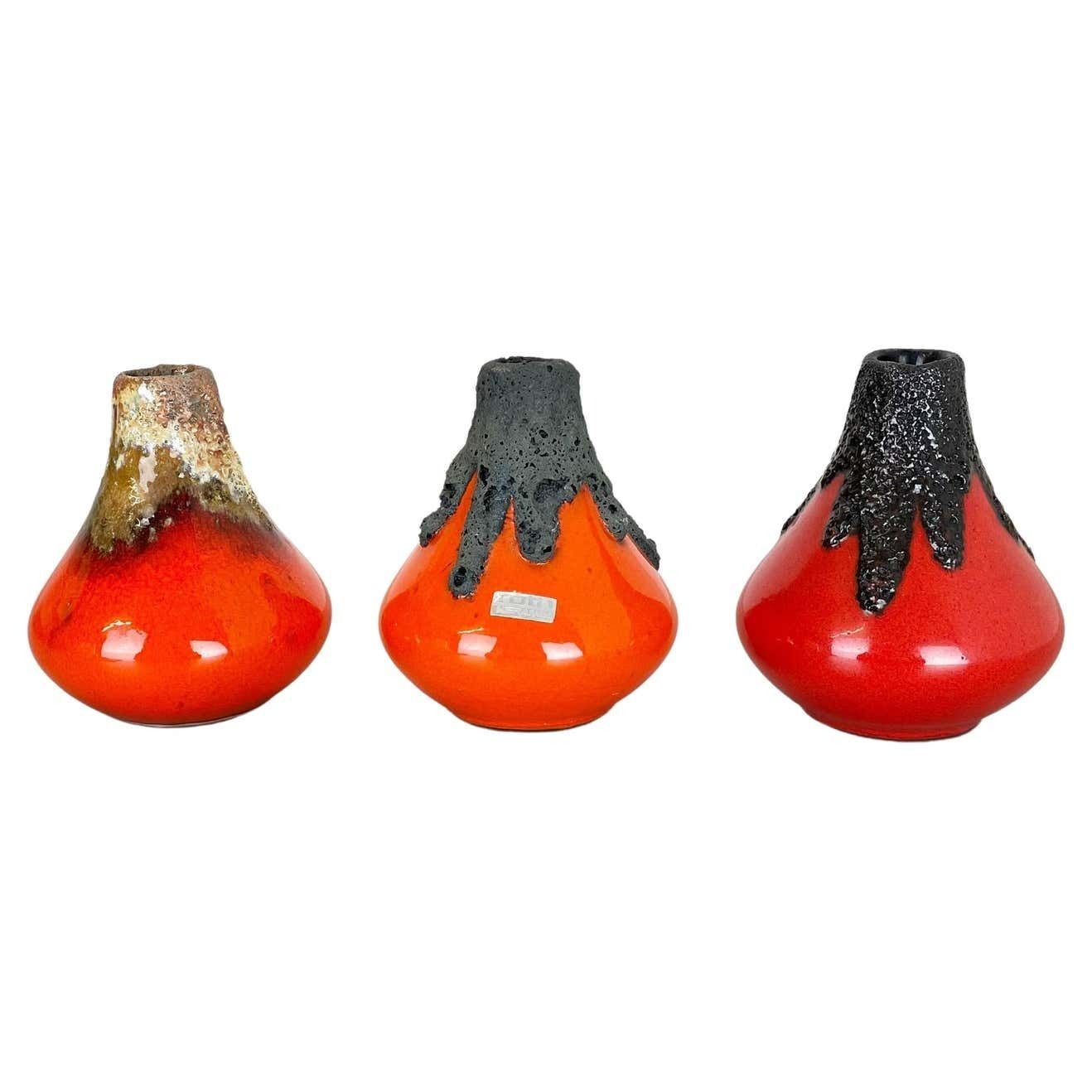 Set Of 3 Original 1970 Ceramic Studio Pottery Vase By Roth Ceramics, Germany