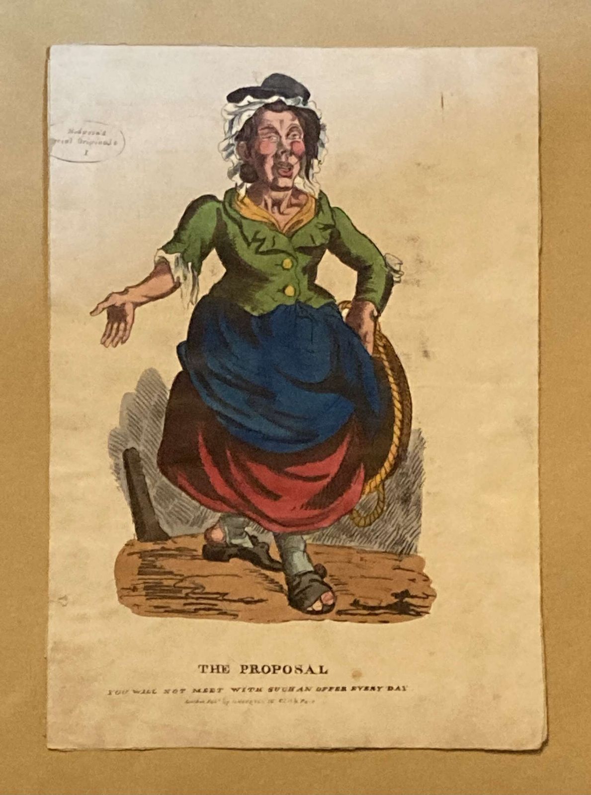 1830s Hand Coloured Lithograph The Proposal By Orlando Hodgson Cloth Fair