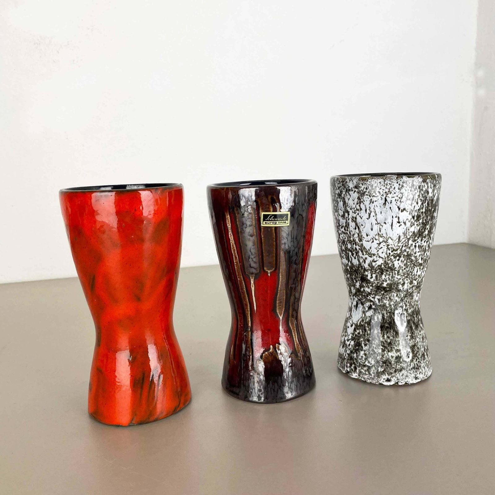Set Of Three Vintage Pottery Fat Lava Vases Made By Scheurich Germany 1970s photo furniture