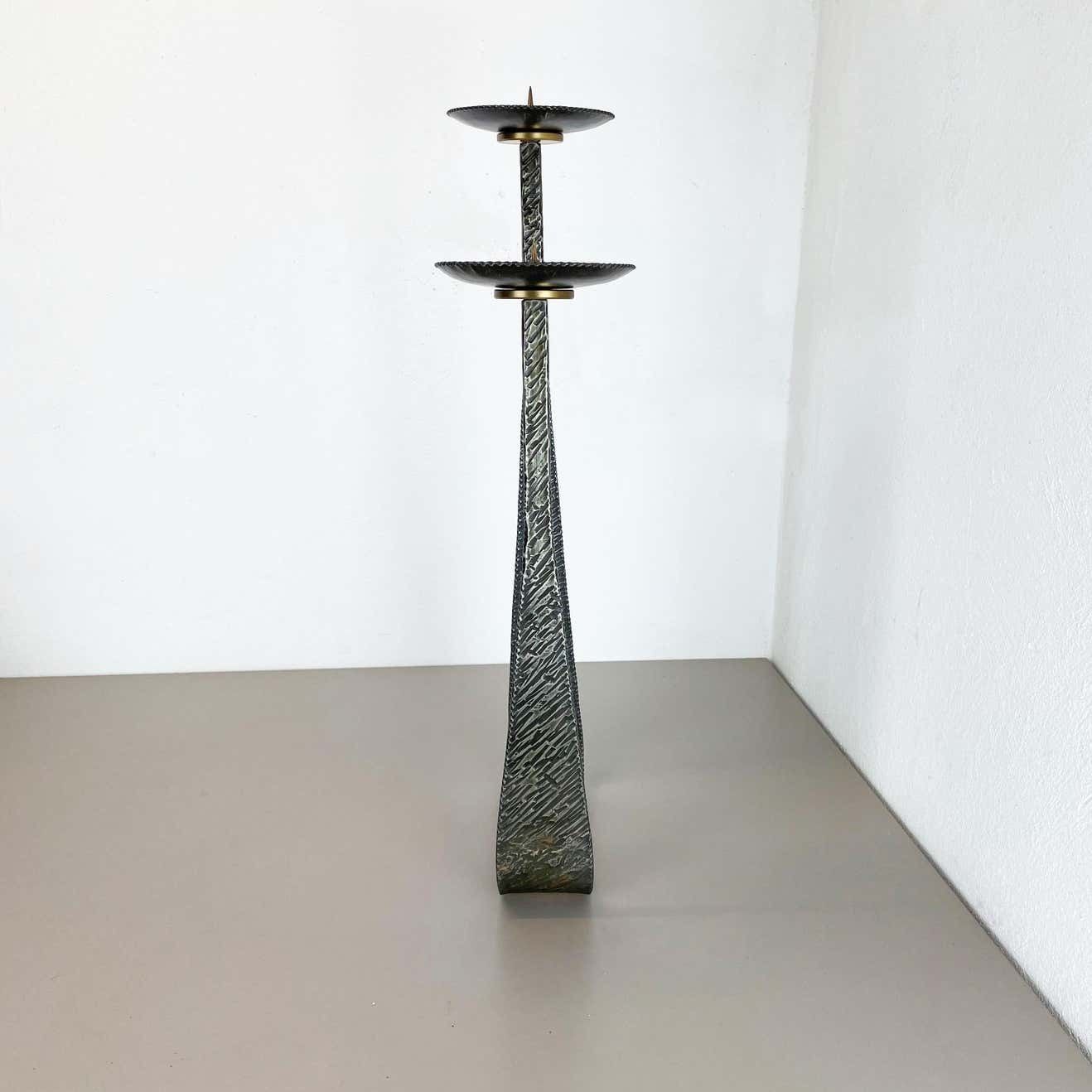 Xl Modernist Sculptural Brutalist Copper Floor Candleholder, Germany, 1970s photo for sale
