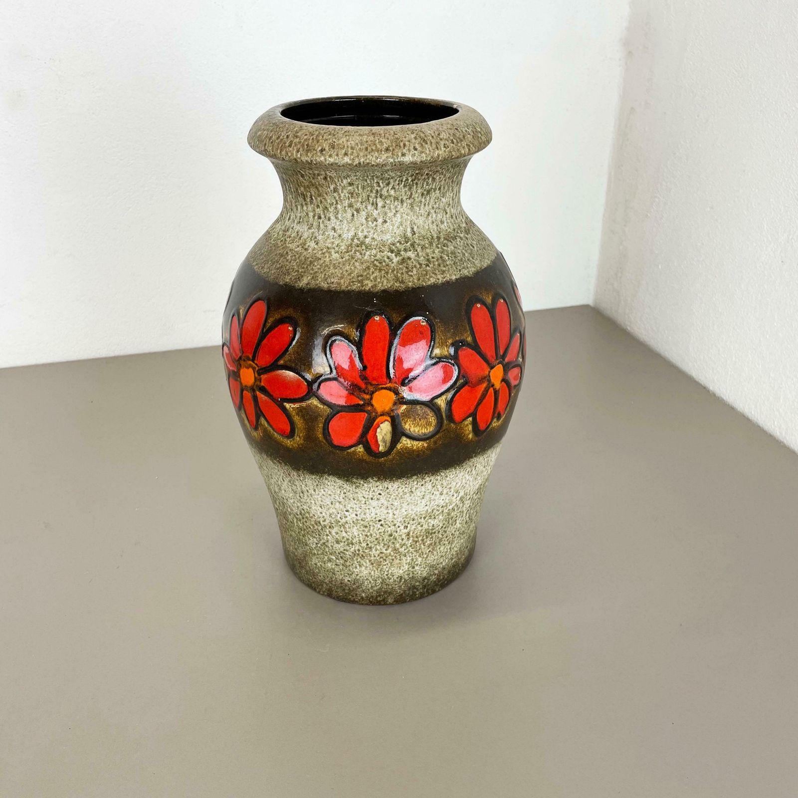 Large Pottery Fat Lava Multi Colour "Floral" Floor Vase Made By Scheurich, 1970s photo for sale