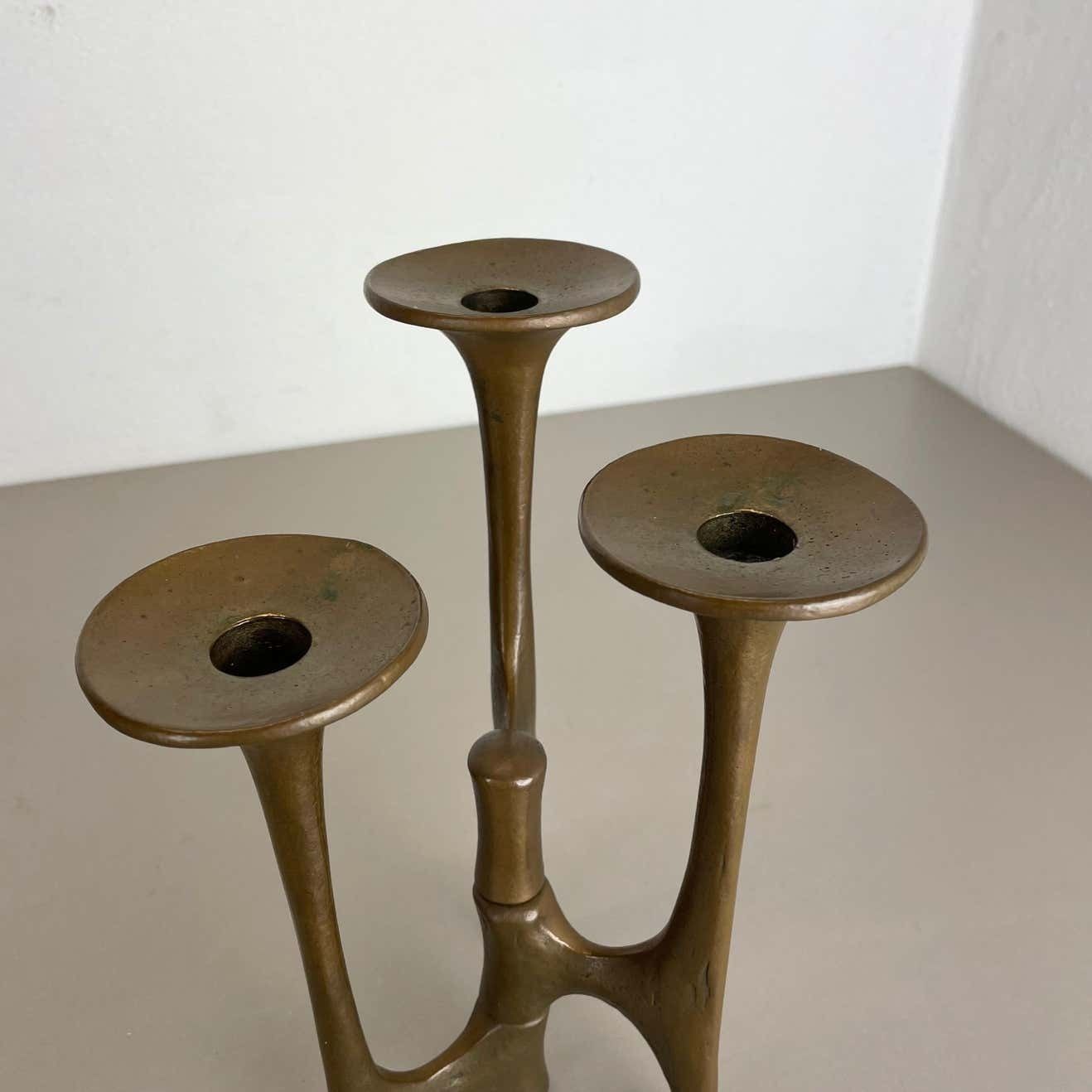 Midcentury Brutalist Bronze Tripod Candleholder By Michael Harjes, Germany 1960s photo vintage