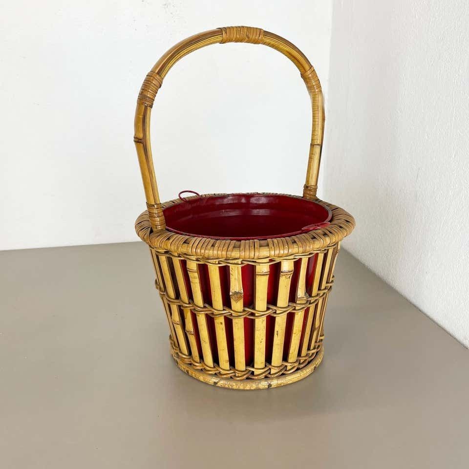 Minimalistic Bamboo Metal Planter Plant Stand Matégot Style, France, 1960s photo furniture