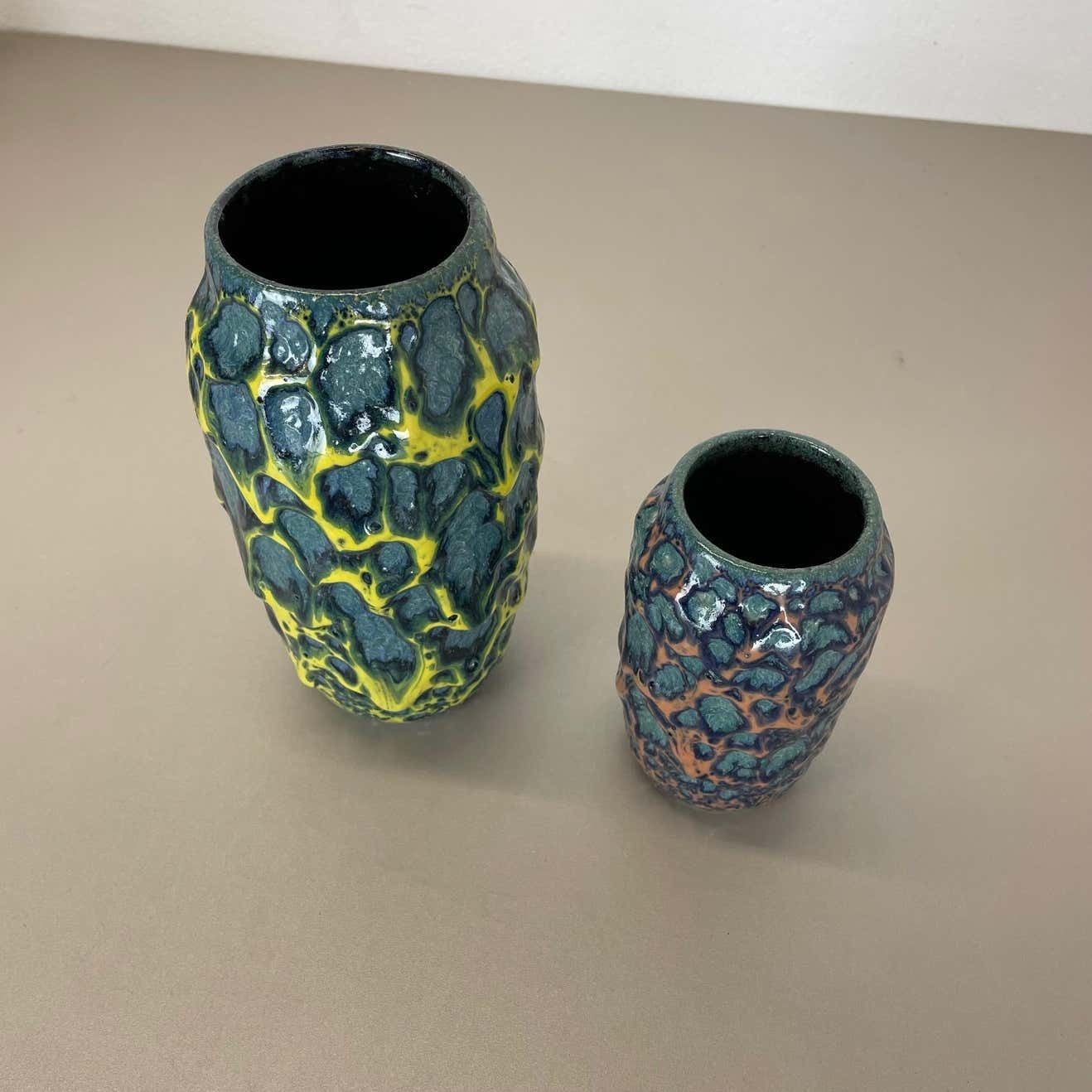 Set Of 2 Rare Super Color Crusty Fat Lava Vases By Scheurich, Germany Wgp, 1970s photo 542.0