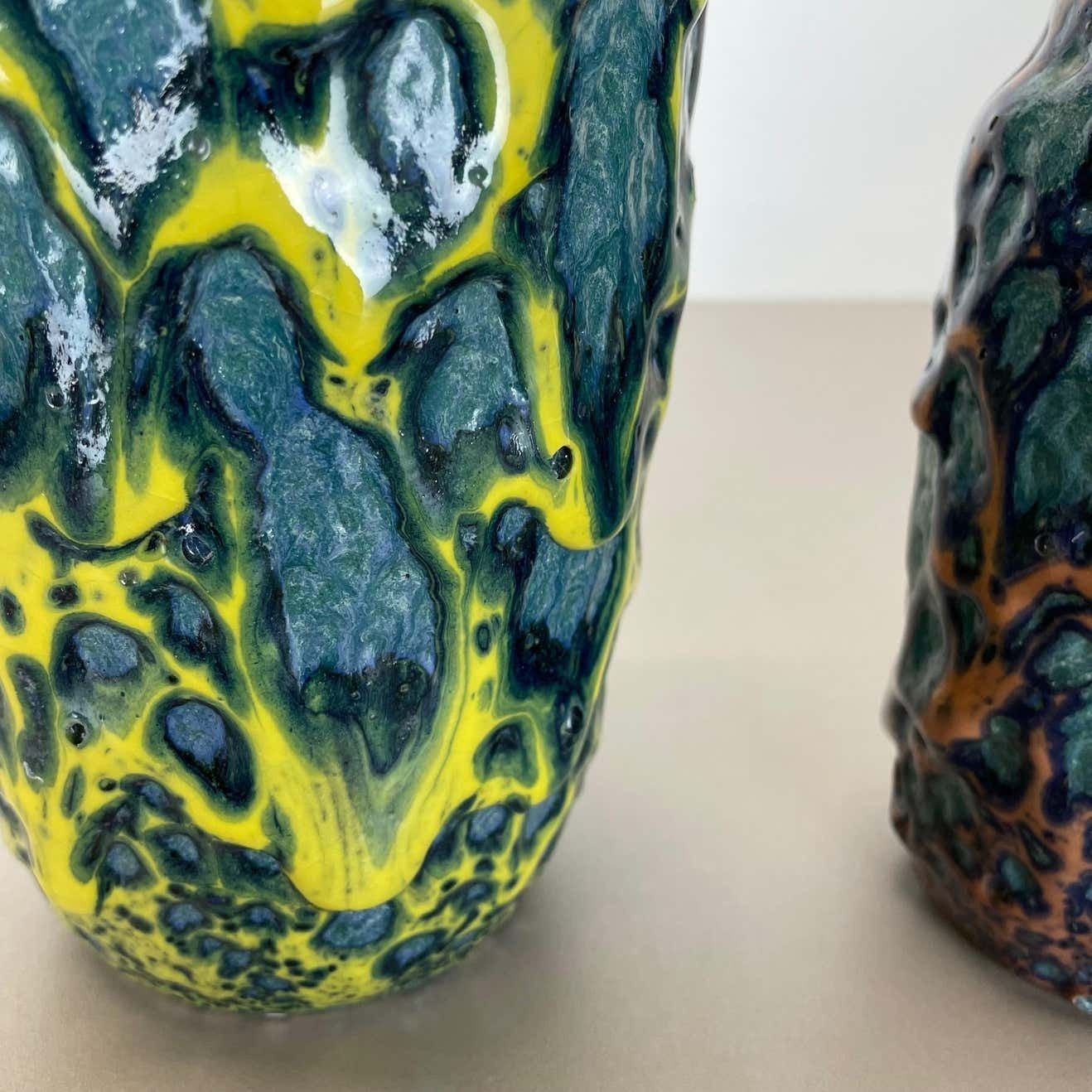 Set Of 2 Rare Super Color Crusty Fat Lava Vases By Scheurich, Germany Wgp, 1970s photo vintage