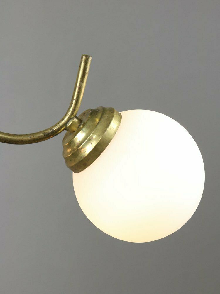 Mid Century Italian Chandelier In Brass And Opaline Glass photo Lighting