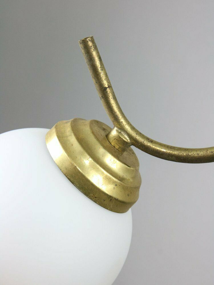 Mid Century Italian Chandelier In Brass And Opaline Glass photo vintage