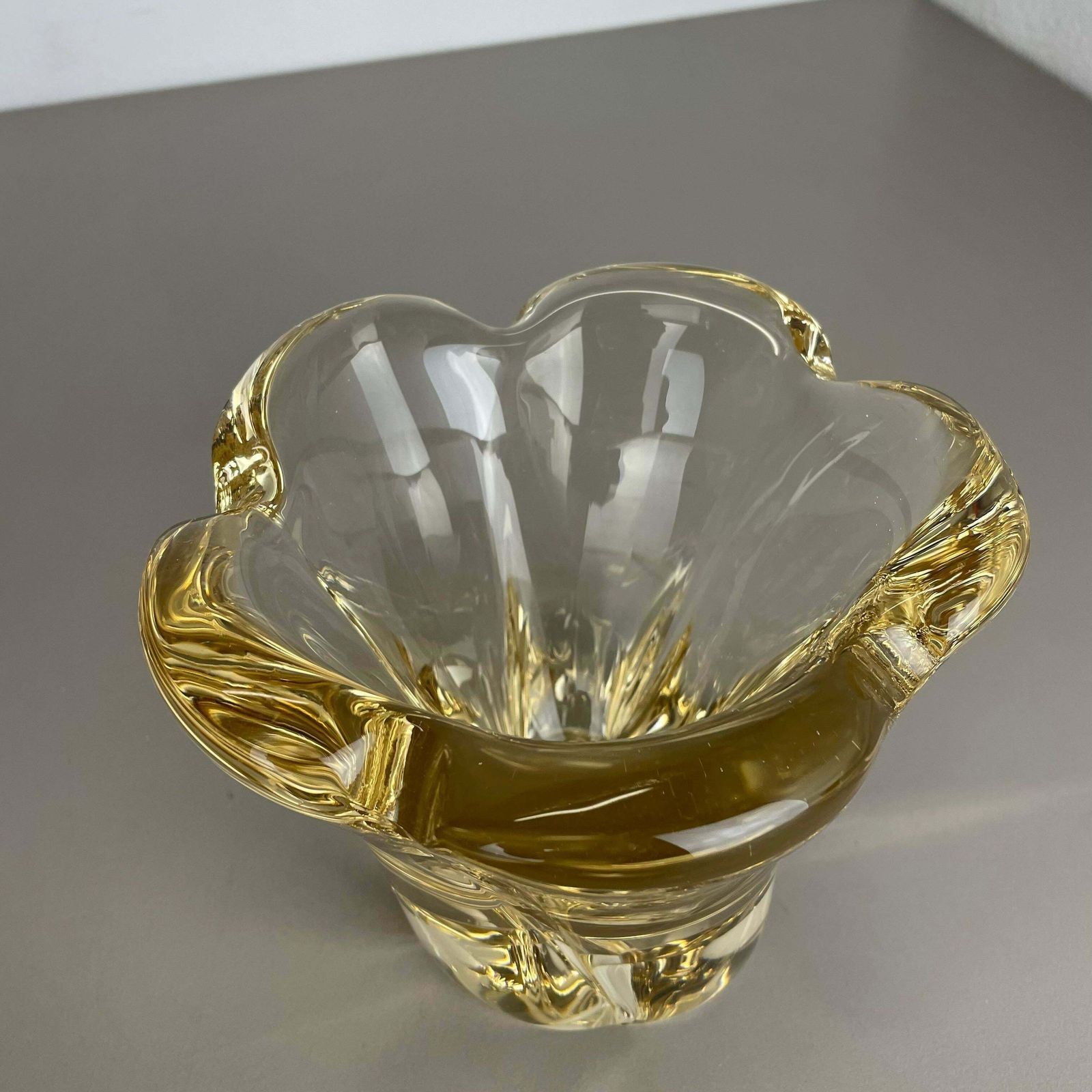 photo furniture Large 3kg Crystal Glass Centrepiece Shell Bowl By Daum Nancy France 1970s