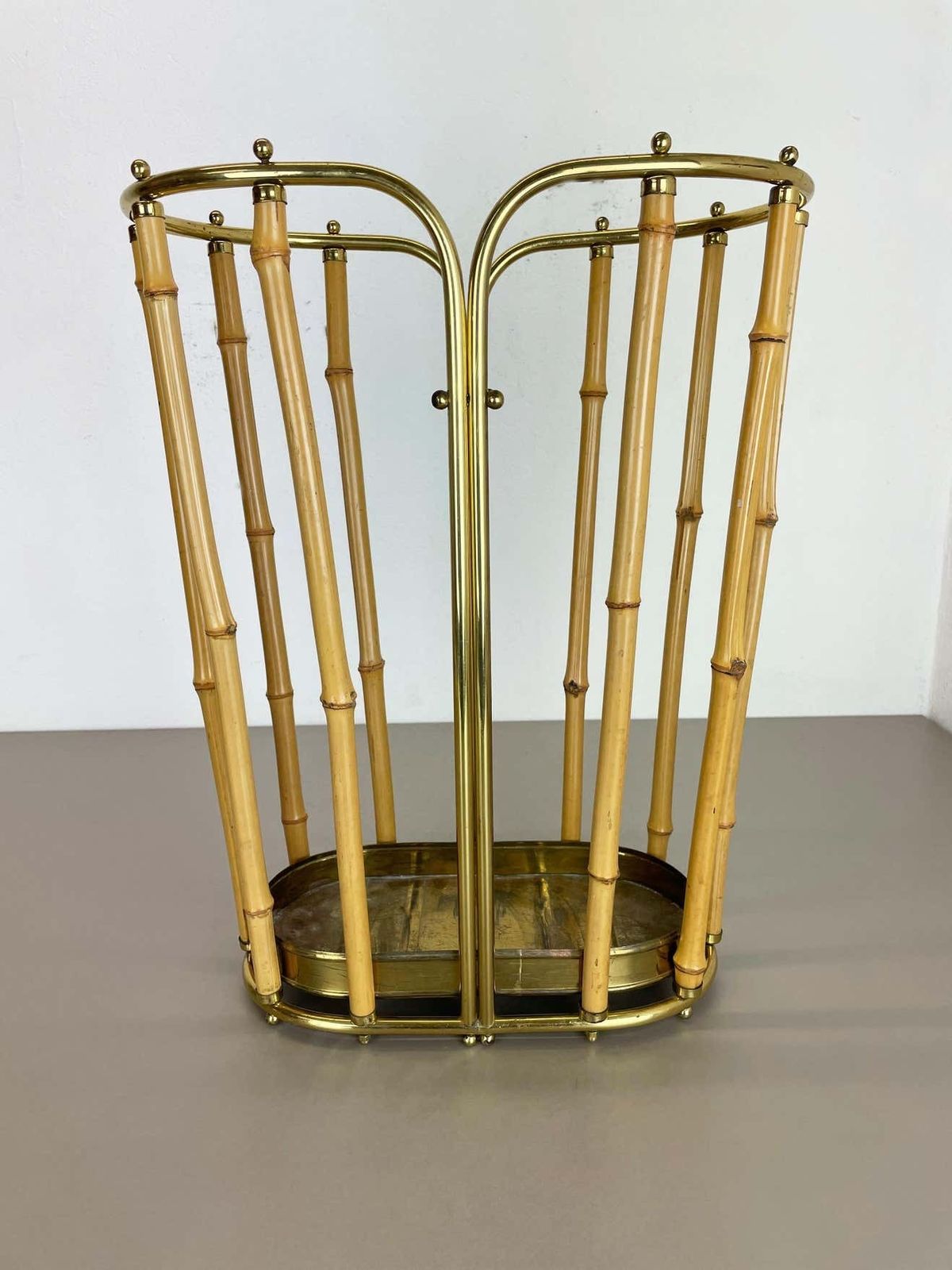 Hollywood Regency Auböck Style Brass Bamboo Umbrella Stand, Austria, 1950s photo for sale