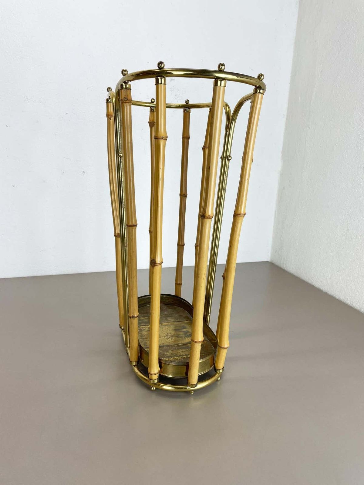 Hollywood Regency Auböck Style Brass Bamboo Umbrella Stand, Austria, 1950s photo Home Decor