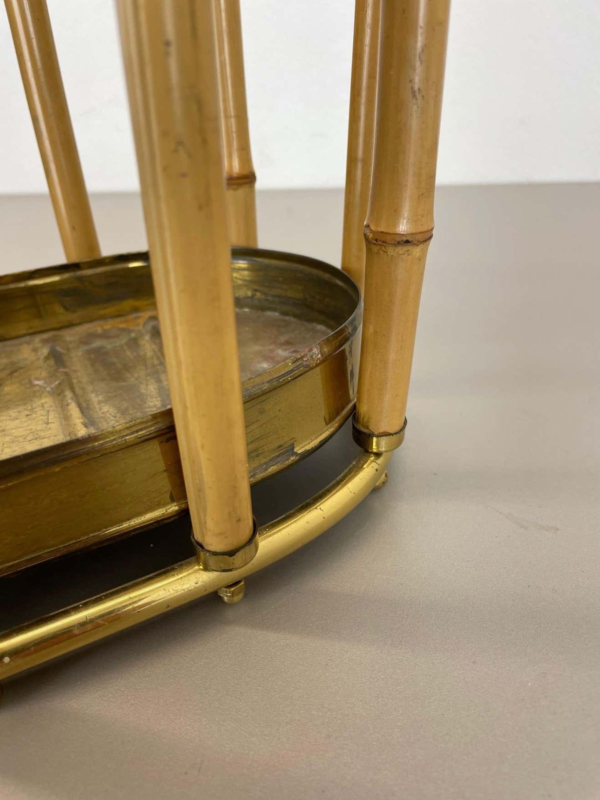 Hollywood Regency Auböck Style Brass Bamboo Umbrella Stand, Austria, 1950s photo vintage