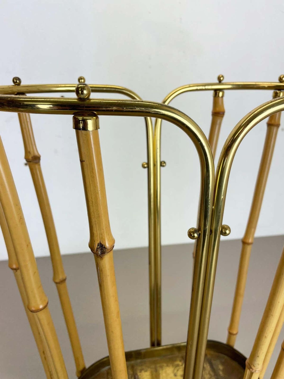 1671.0 Hollywood Regency Auböck Style Brass Bamboo Umbrella Stand, Austria, 1950s photo