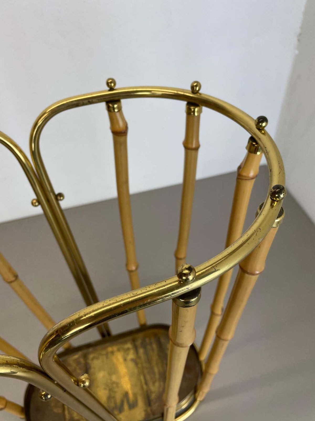 photo vinterior Hollywood Regency Auböck Style Brass Bamboo Umbrella Stand, Austria, 1950s