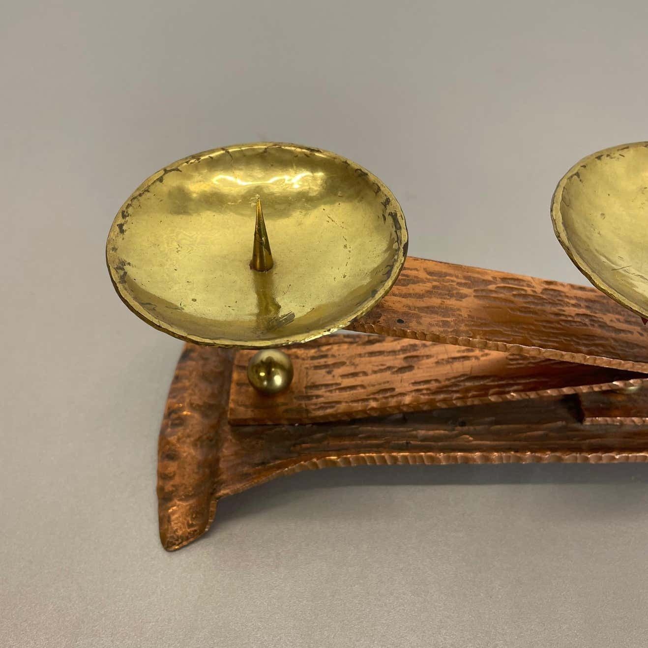 Hagenauer Style Brutalist Copper + Brass Candleholder, Austria 1950 photo 1083.0