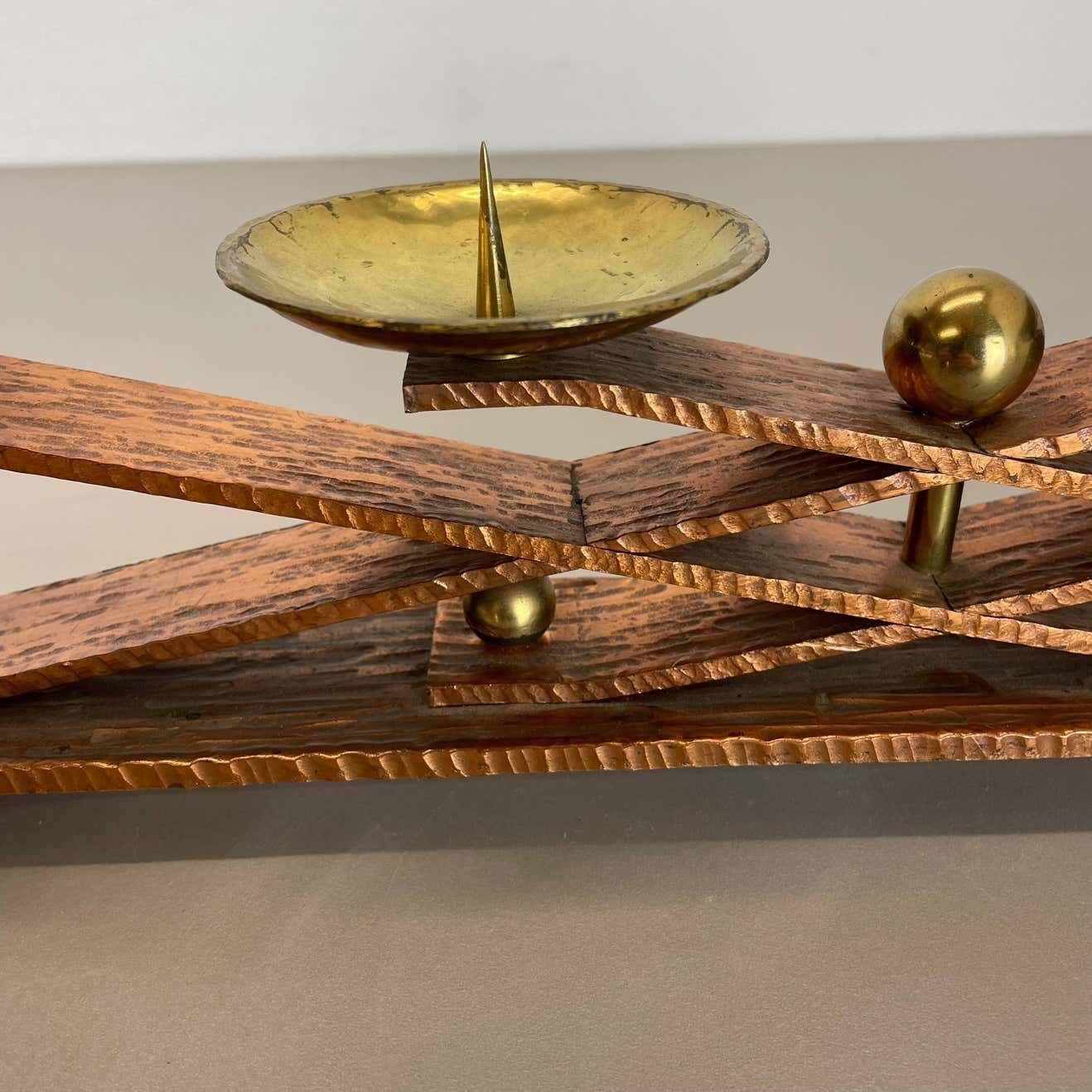 Hagenauer Style Brutalist Copper + Brass Candleholder, Austria 1950 photo vinterior
