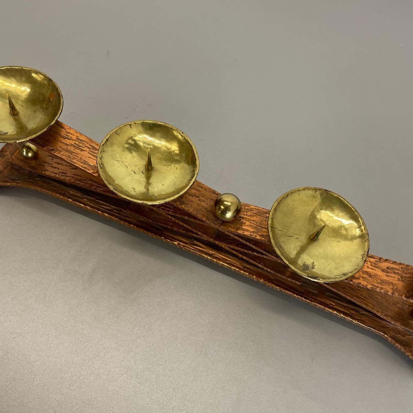 1083.0 Hagenauer Style Brutalist Copper + Brass Candleholder, Austria 1950 photo